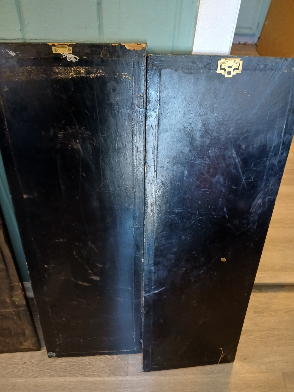 4 Vintage Asian Japanese Mother Pearl Black Lacquer Wall Panels 36″ x 12″