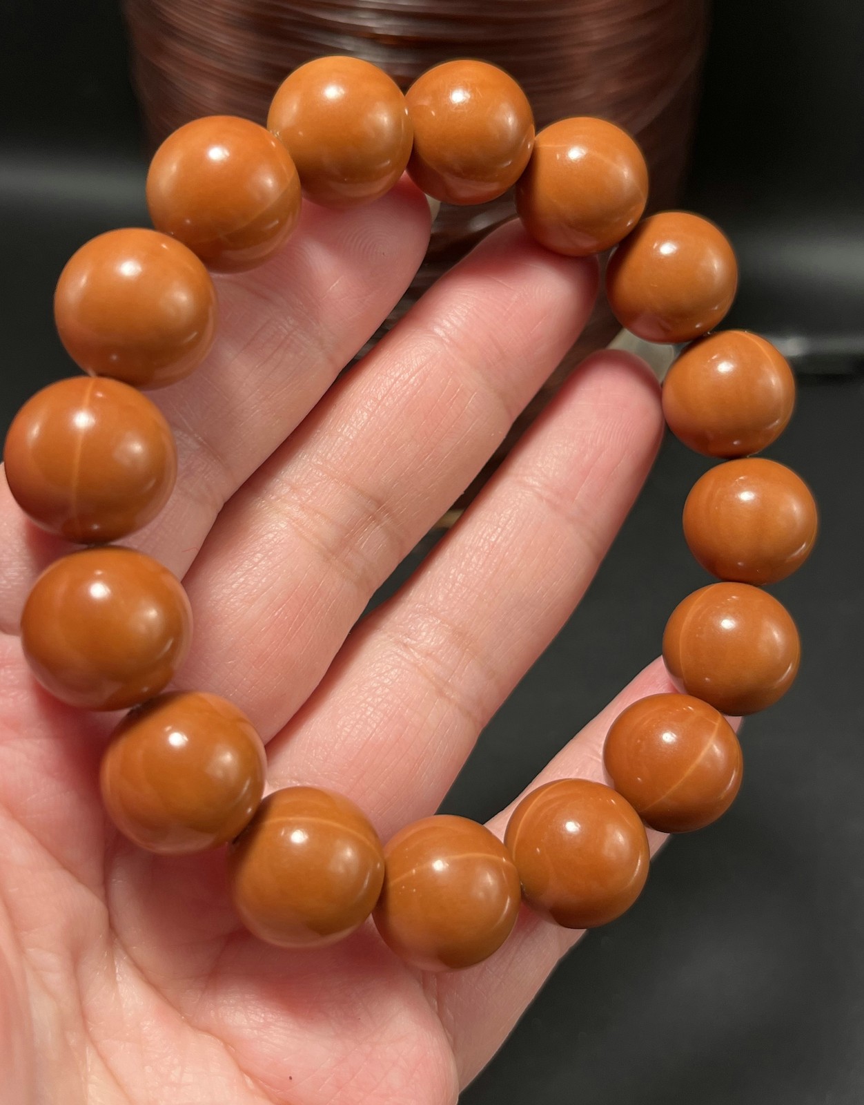 14.5MM China Olive Dentoliva Monkey Head 16PCS Smooth Round Beads Bracelet