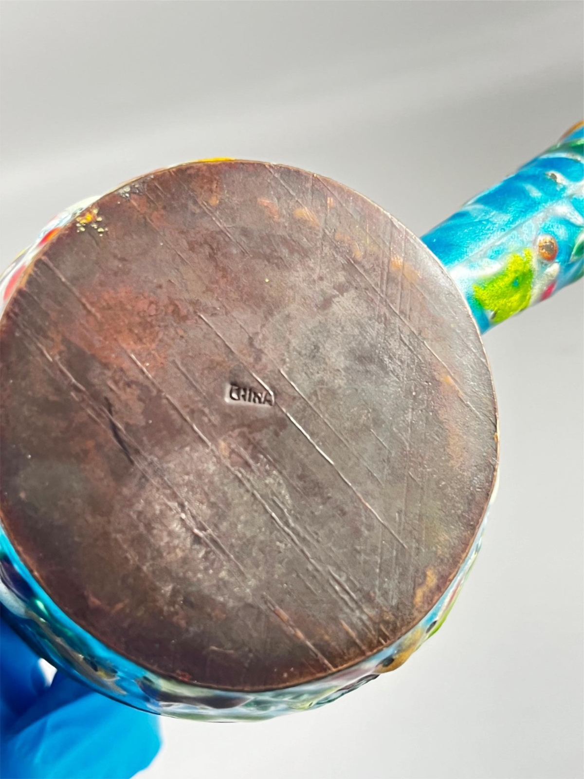 Vintage Chinese Enamel Cloisonne Painted Scoop Pan Silk Iron