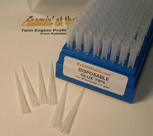 Disposable Fine-Tip CA GLUE TIPS – RACKED 96 pcs. Trim to fit glue bottles!