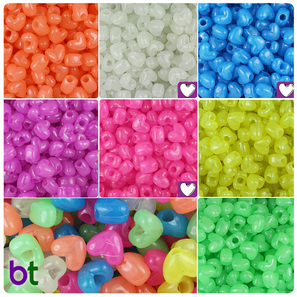 BeadTin Glow 12mm Heart Pony Beads Vertical Holes (250pcs) – Color choice