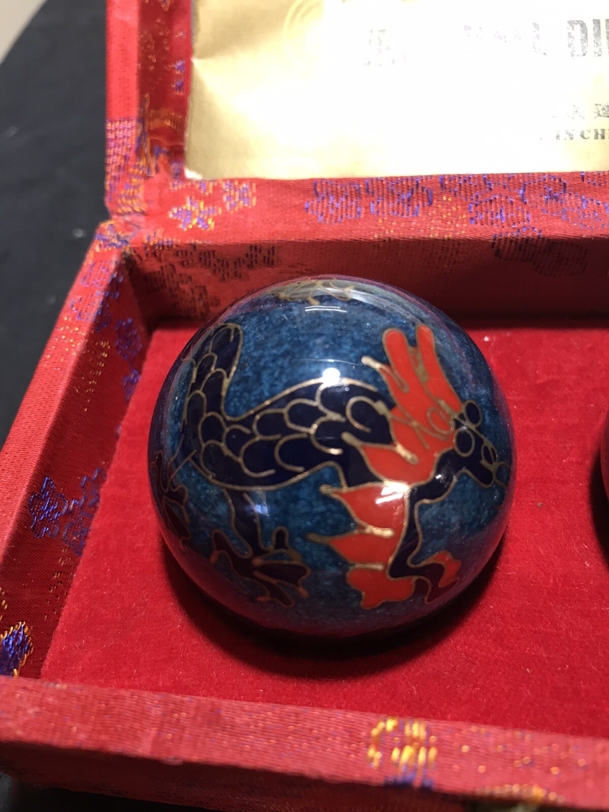 Shou Xing Iron Ball Direction Meditation Balls Painted Dragons w/Case Pre-owned