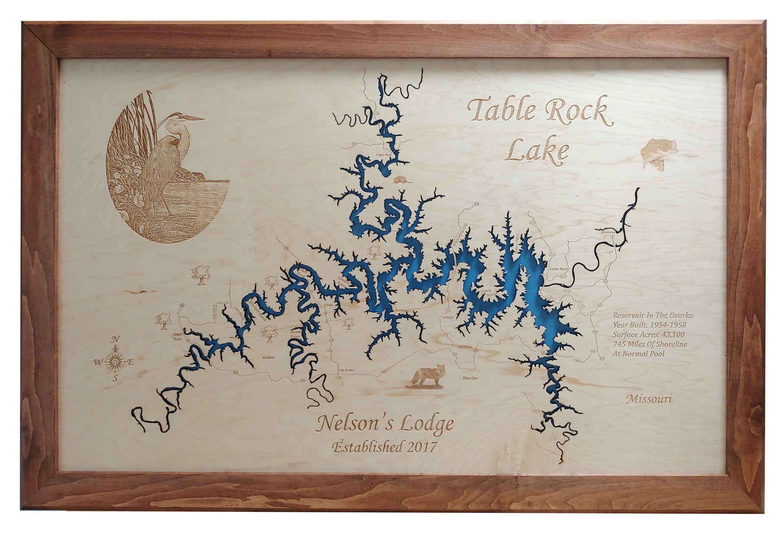 Table Rock Lake, MO – laser cut wood map | Wall Art | Made to Order