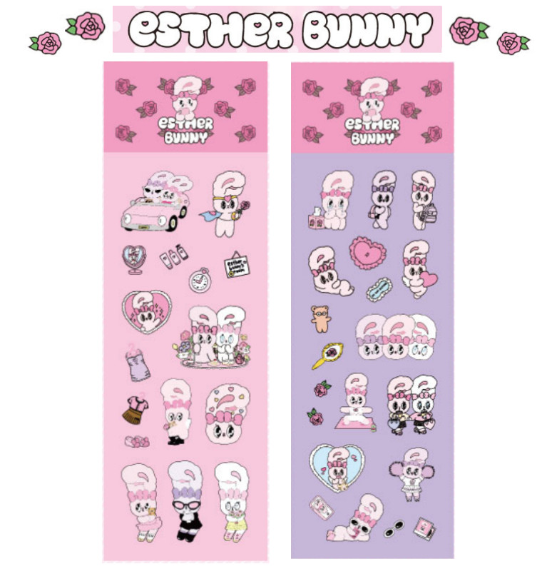 Esther Bunny Decor Sticker Set of 2 [ Pink + Purple ] 15.4 x 5.9 cm + Track