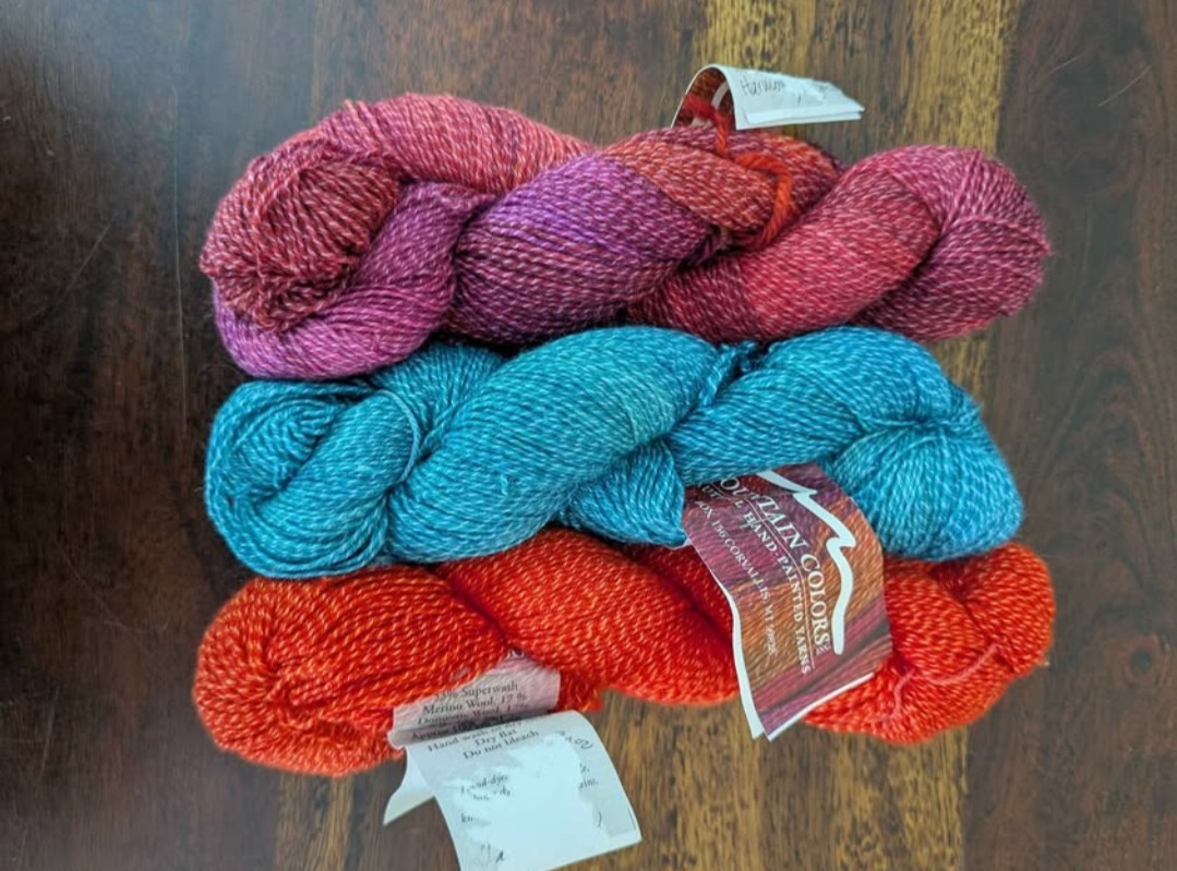 3 Skeins Of Mountain Colors “Twizzlefoot” Merino Wool Silk Blend Sock Yarn