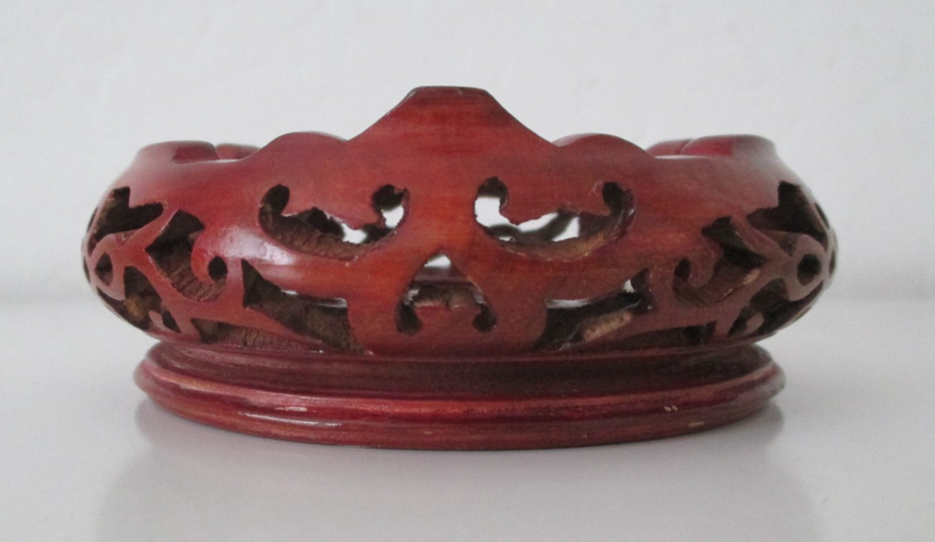 Chinese Rosewood Round Hand Carved 4.5″ Stand for Base 3.5″ W x 1.75″ T Vtg AZB