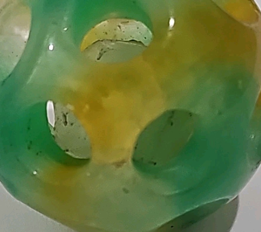 Chinese Jade Carved 2 Layer Puzzle Sphere Magic Ball Asian Multi Color 1″ Wide