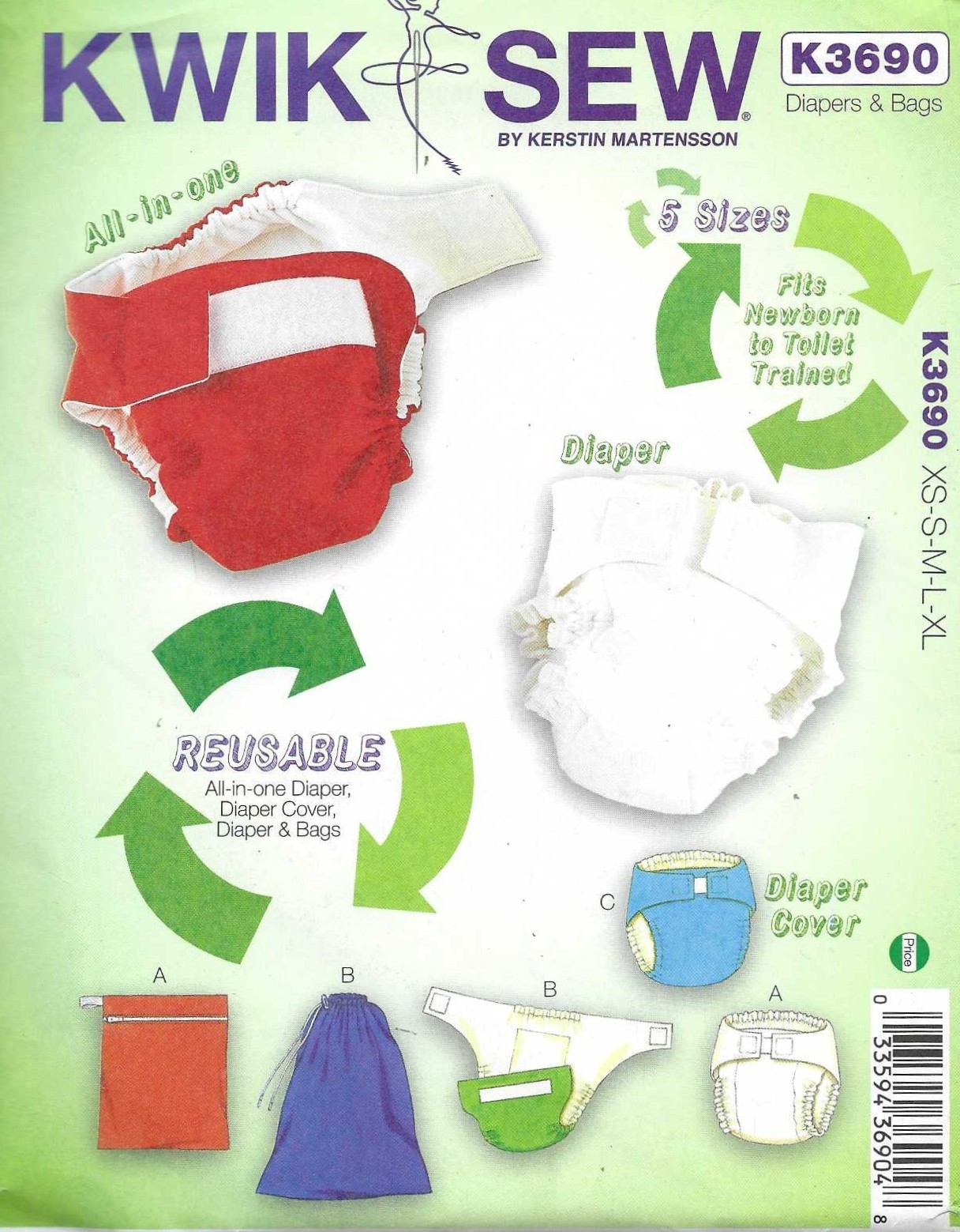 Infant Baby Cloth Diaper Cover & Insert Sewing Pattern UNCUT Size 3-24 Months