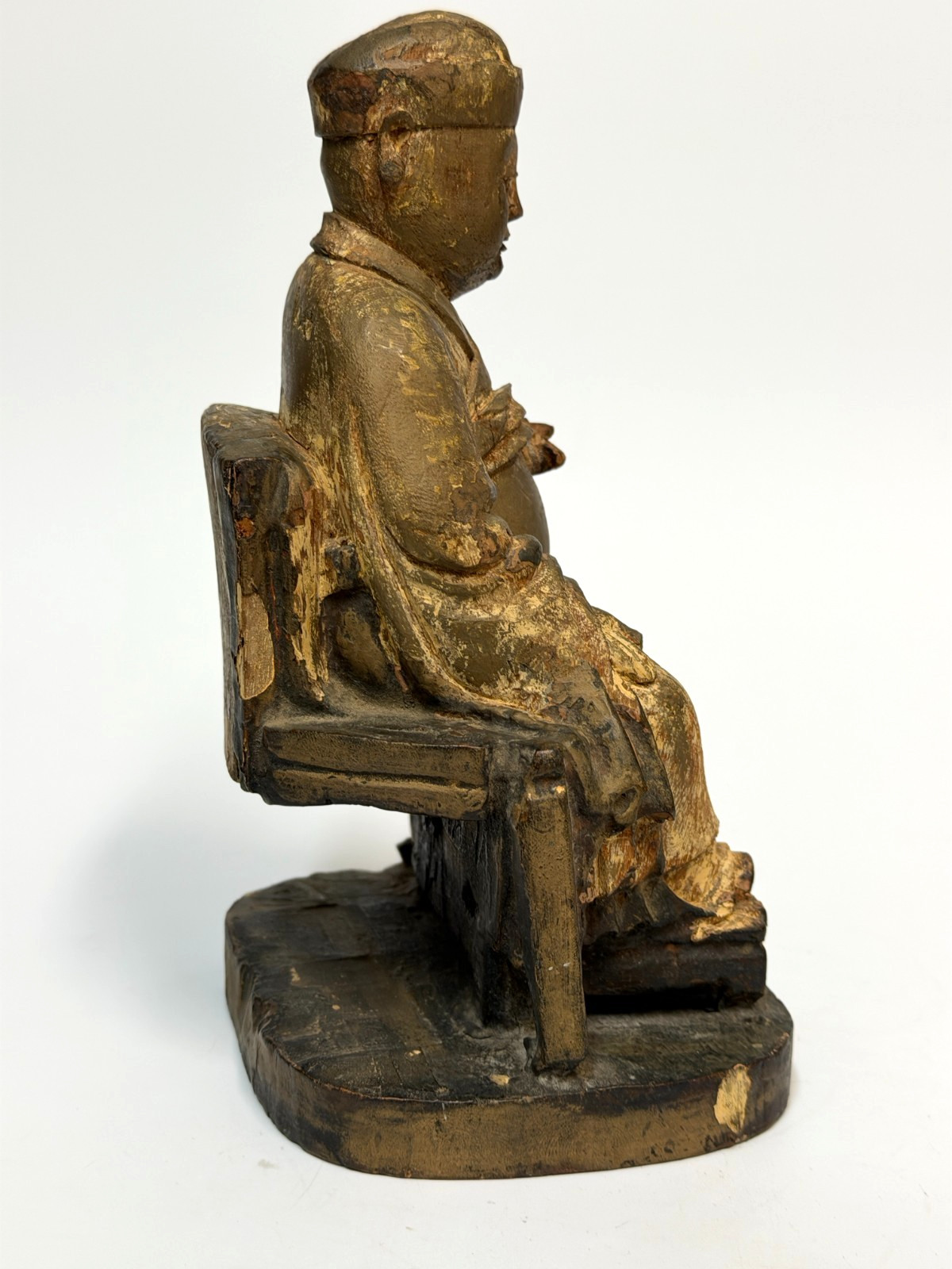17/18C Chinese Gilt Wooden Folk Carving Seated Deity 8.5″ tall