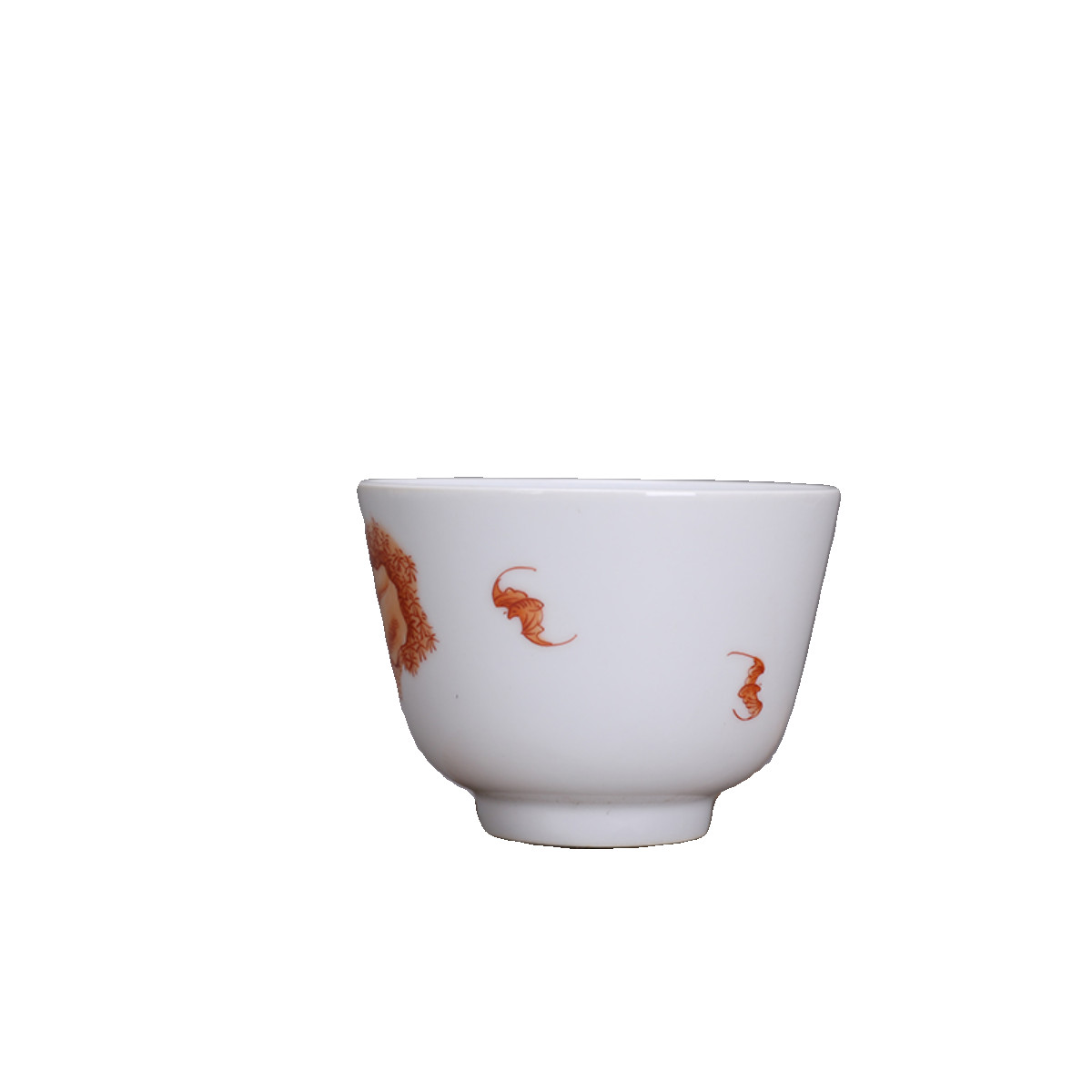 3.6″ Collect China Qing Porcelain Alum Red Longevity God Deer/Bat Cup ‘玩玉’