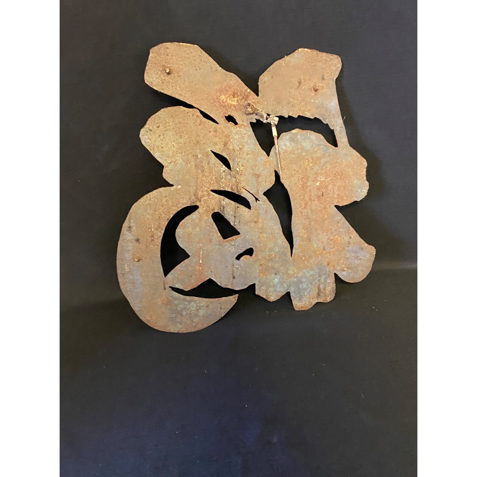 Vintage Chinese Symbols Metal Rust Home Wall Decor 13″x13″