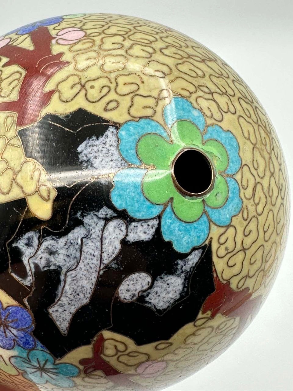 Vintage Chinese Cloisonné Enamel Egg w/ Wood Stand Floral & Bird 7.25″