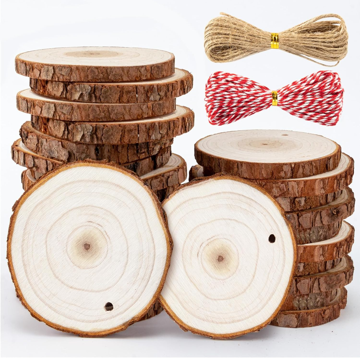 Sukh 20PCS Christmas Natural Wood Slices – Unfinished Wood Slices 2.7-3.1 Inches