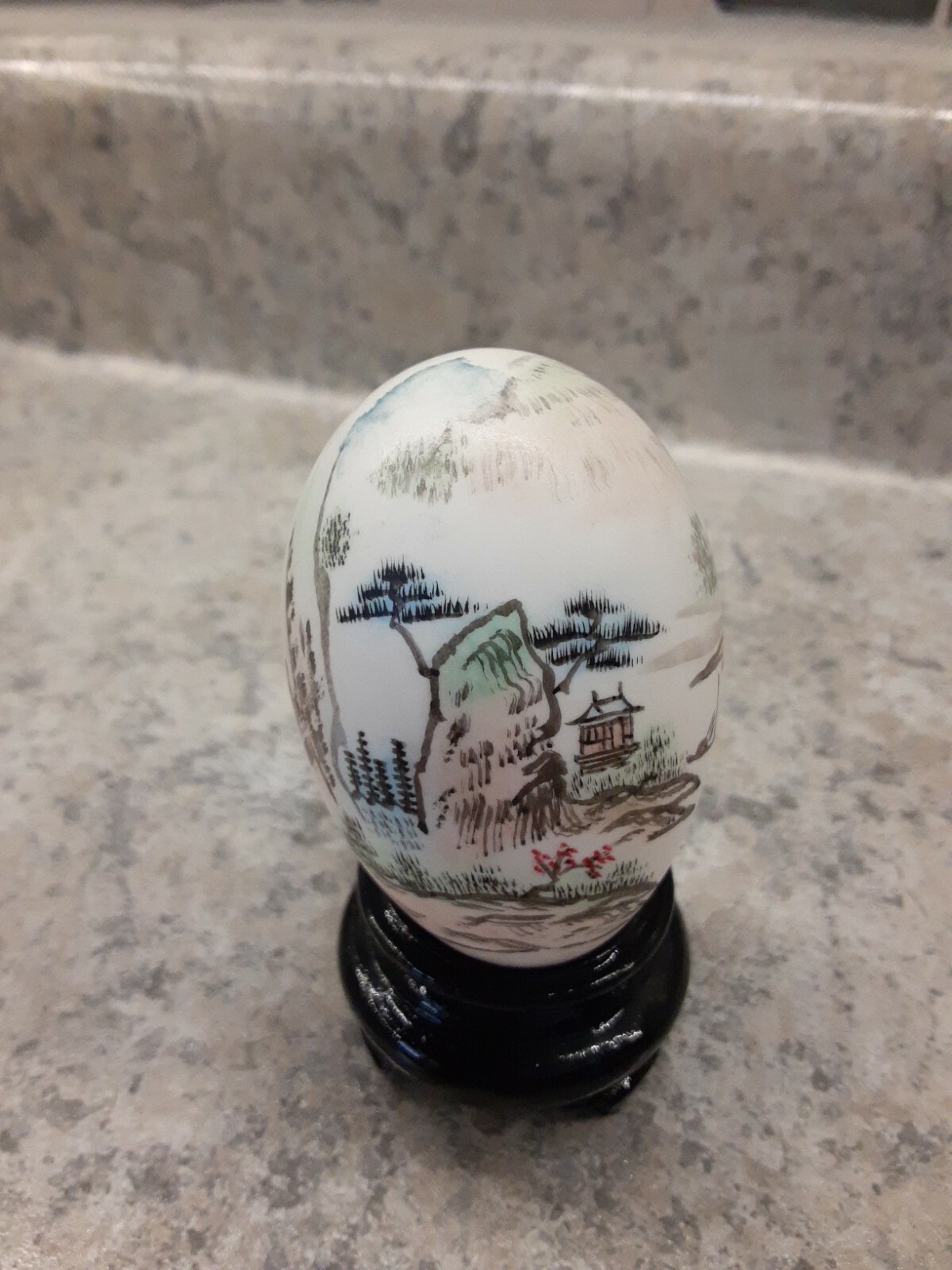 Oriental Art Painted Egg & Base Artist Signed China