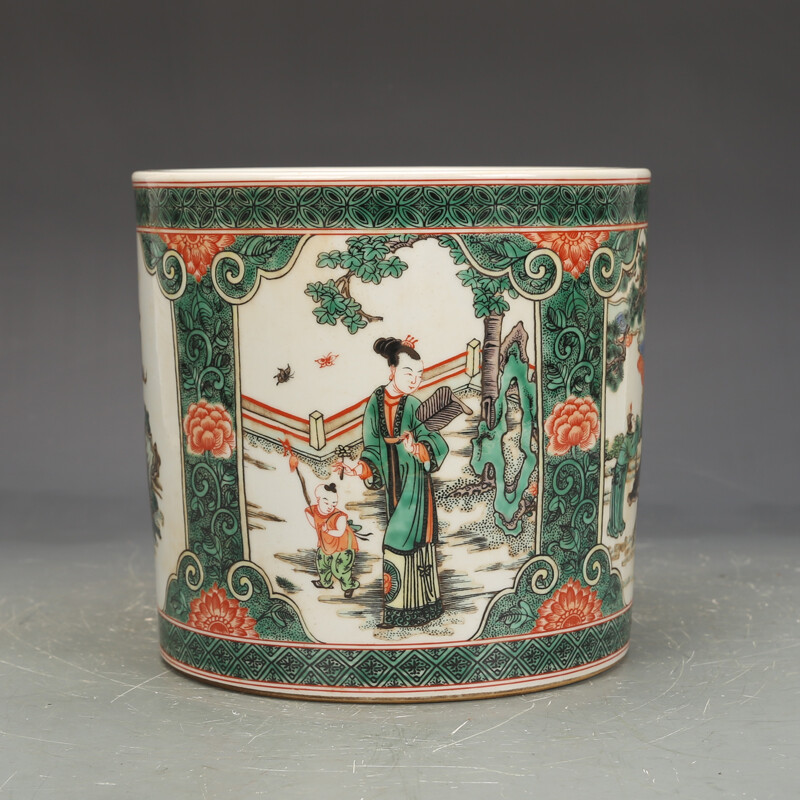 7.1″ Chinese Qing Porcelain Colorful Character Stories Pattern Brush Pot