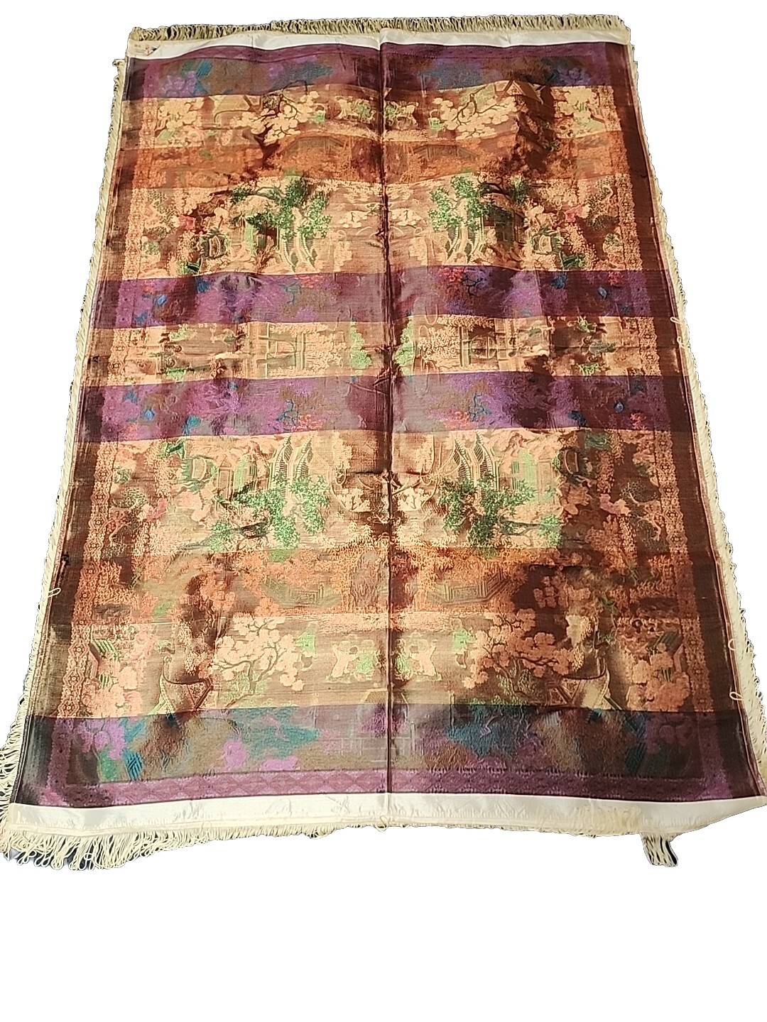 Vintage Oriental Silk Brocade Table Cloth/wall Hanging. Reversable Pattern