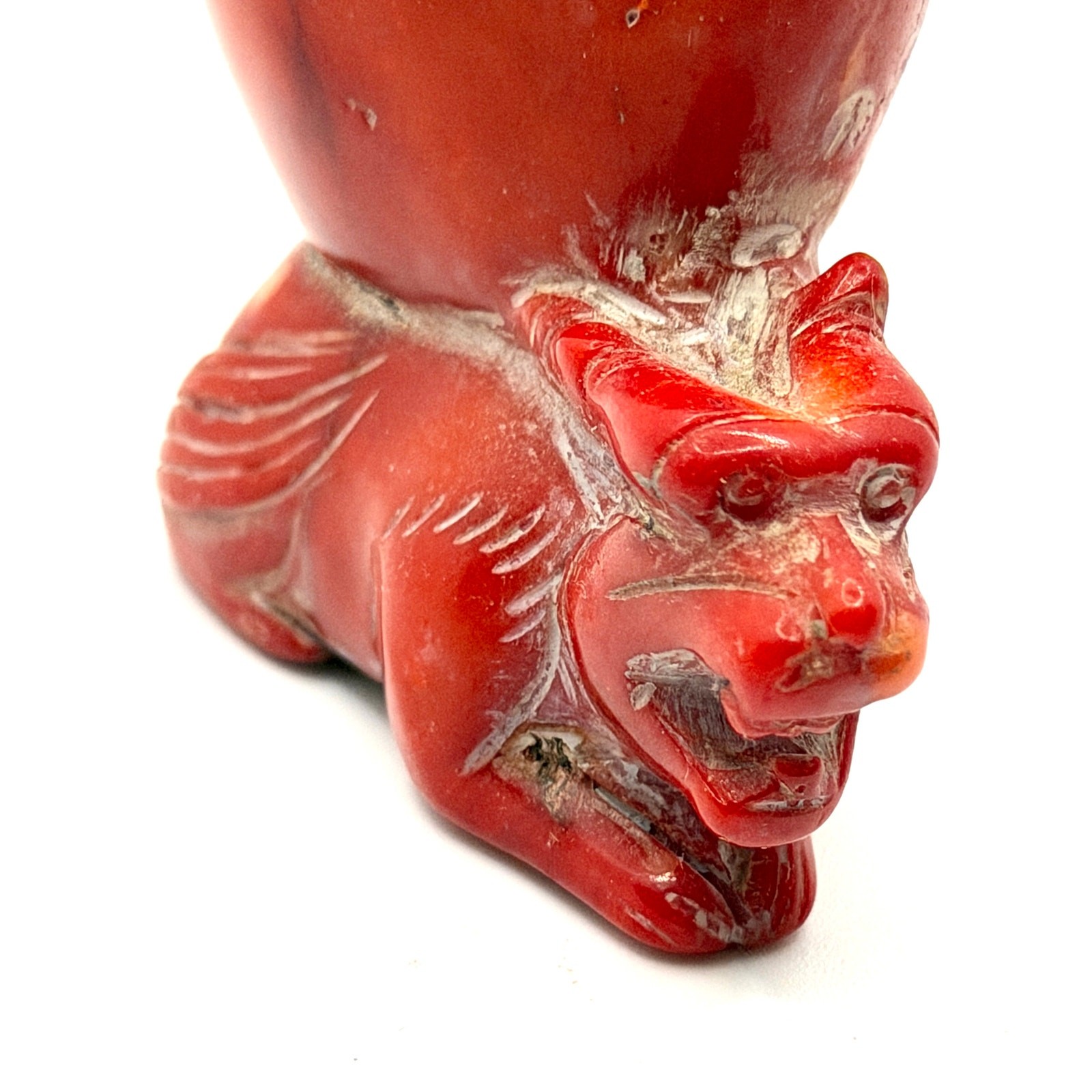 Vintage 60s Carved Natural Coral Dragon Chinoiserie Snuff Bottle