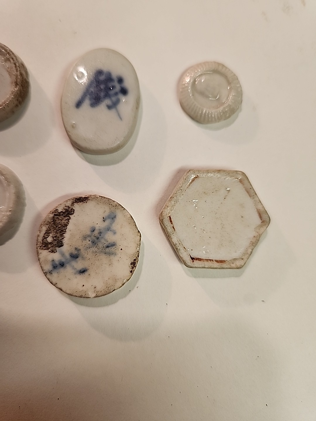 Authentic Lot of 8 19th Century Porcelain Siam, Thai, & Chinese Game Tokens