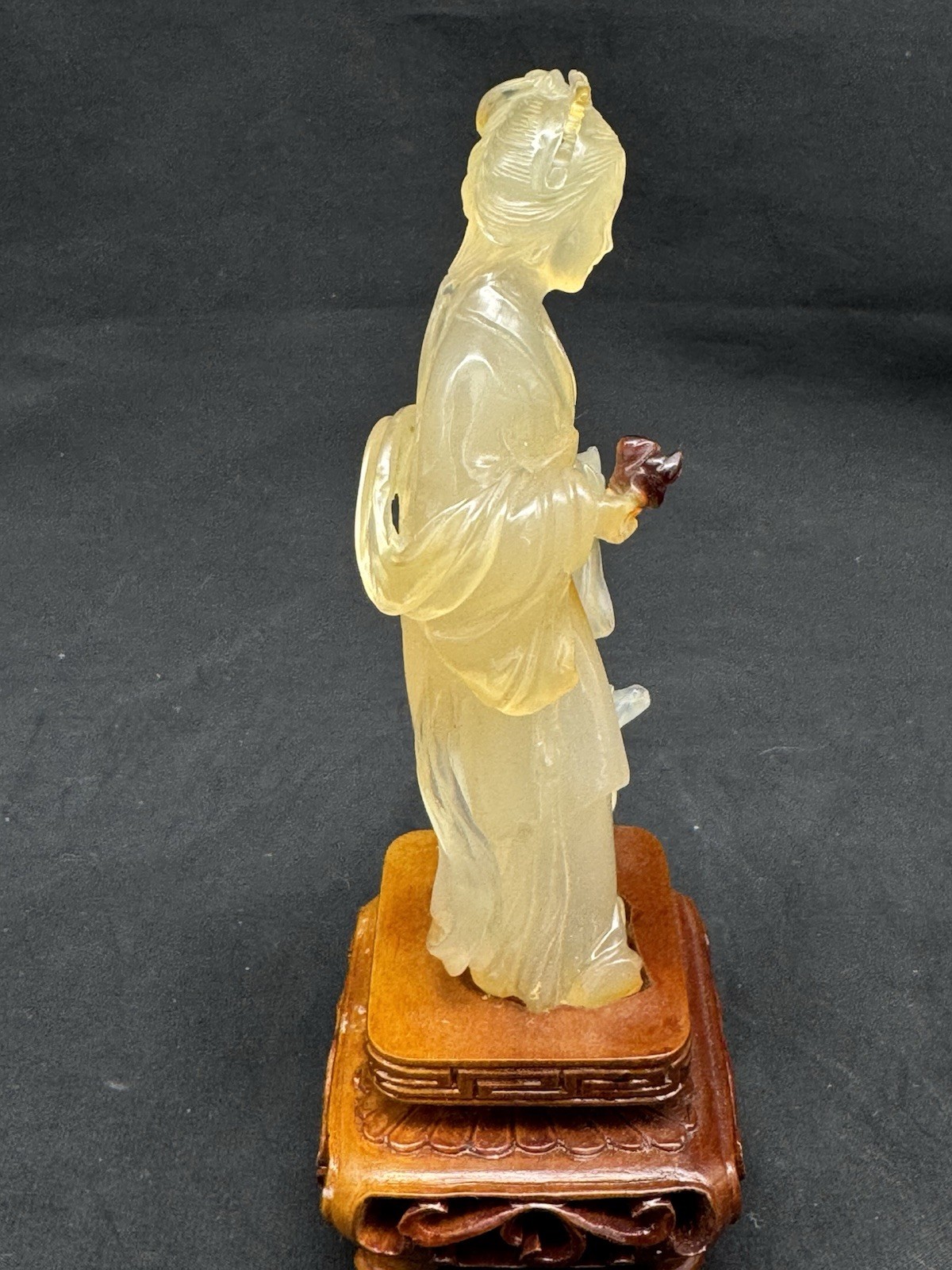 Chinese Carved Agate Stone Lady Sculpture, 4.5″