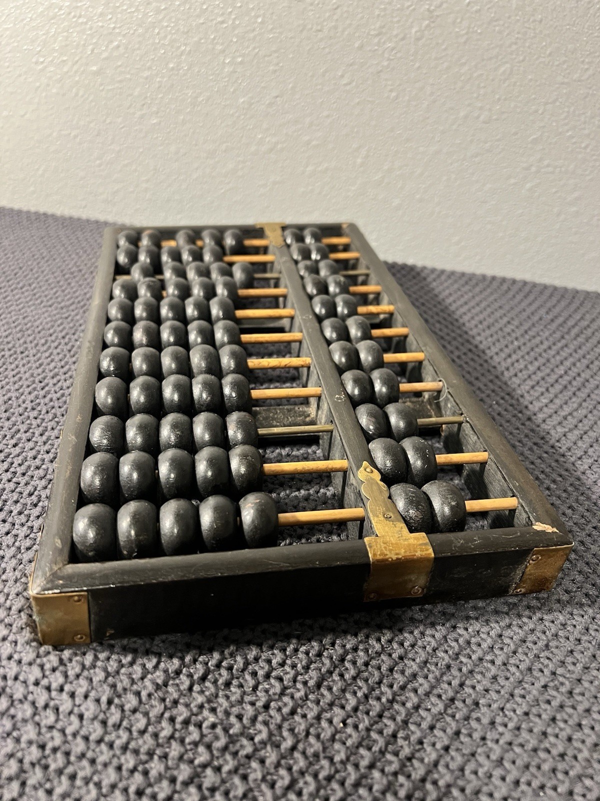 Lotus Flower Brand Abacus Black Painted Wood Brass Accents Has Wear Vintage