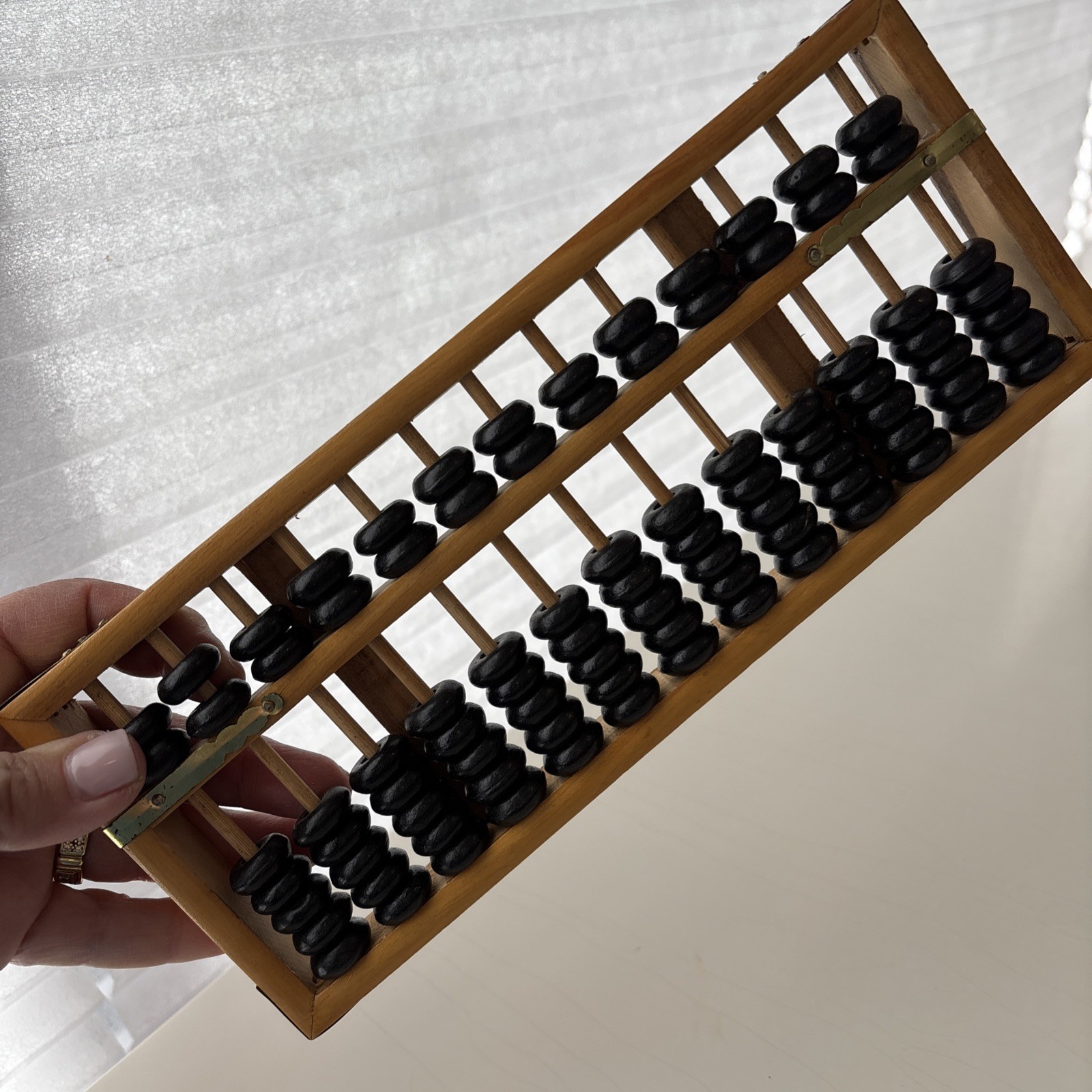 Vtg Chinese Abacus 91 Black Beads 13 rods 9.5×4” wood wooden Small
