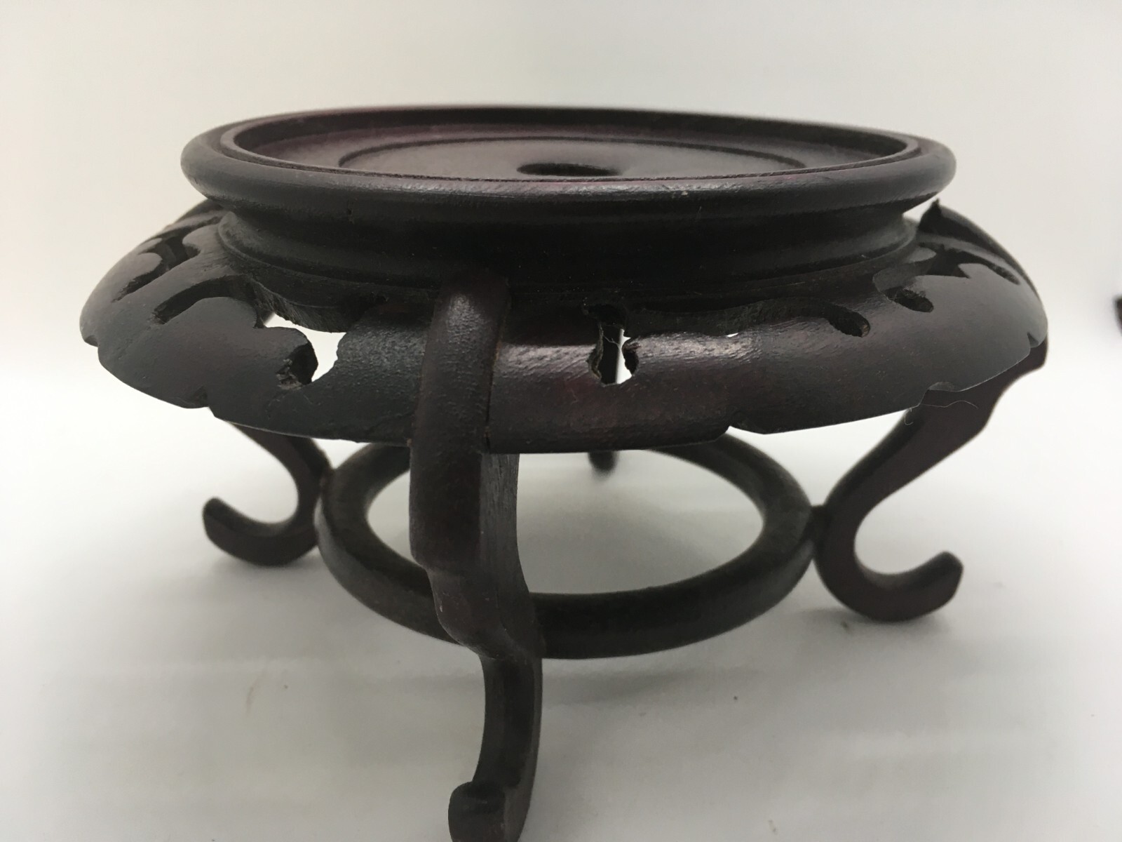 Chinese Black Carved Wood Vase/Bowl Stand ~ 3.75″ Tall