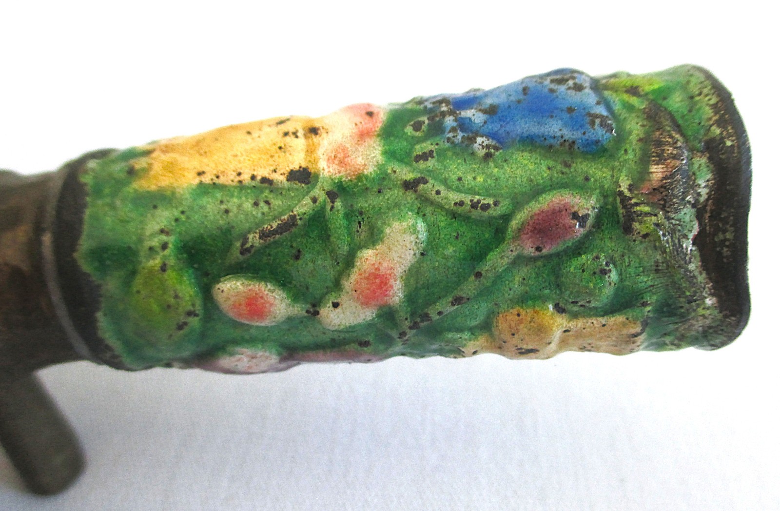 Vintage Chinese Brass and Enamel Silk Coal Iron 5.65 inches long