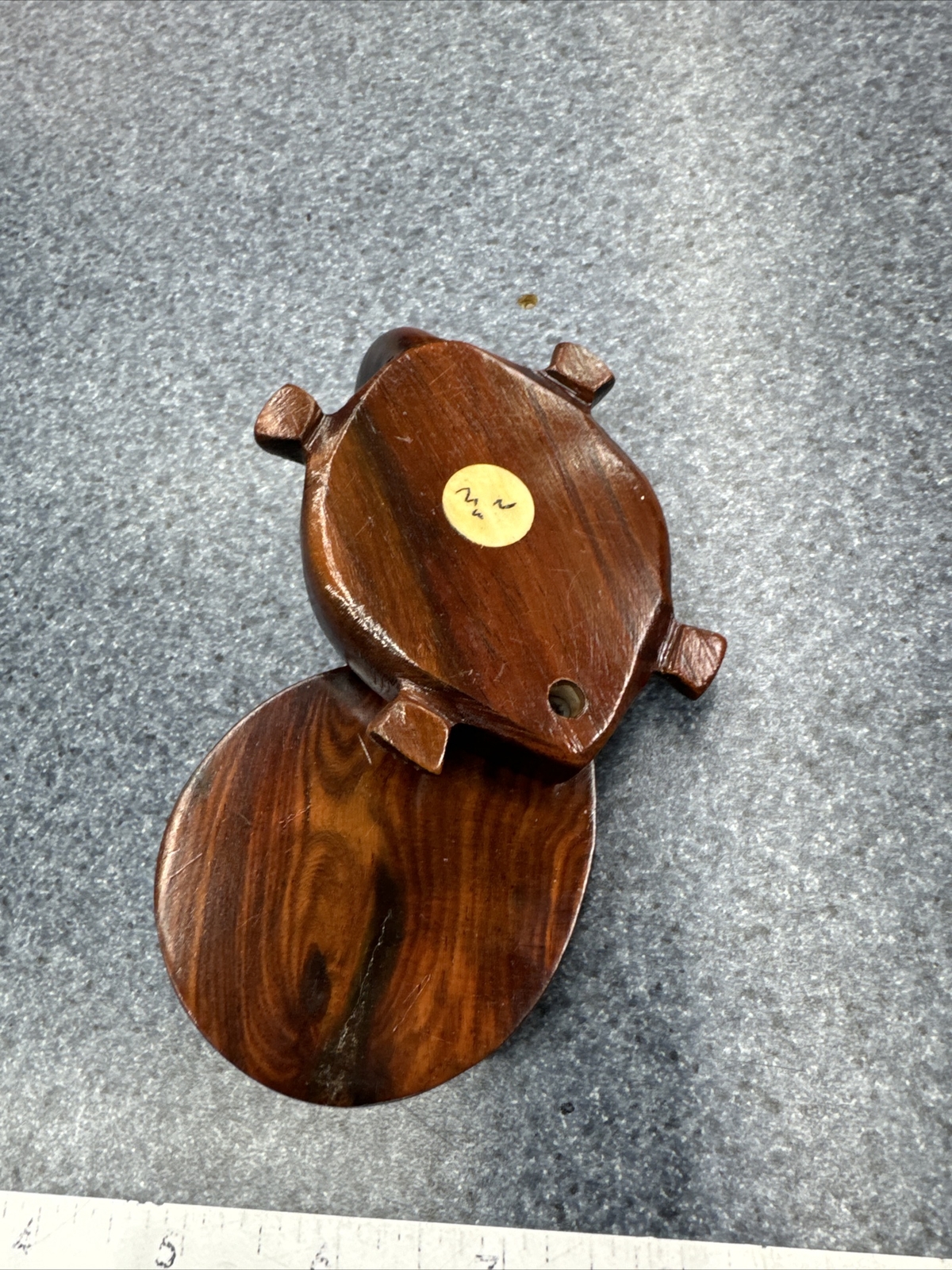 VINTAGE CARVED WOOD TURTLE OPENS TO COMPASS WITH INLAID CHINESE ZODIAC SIGNS