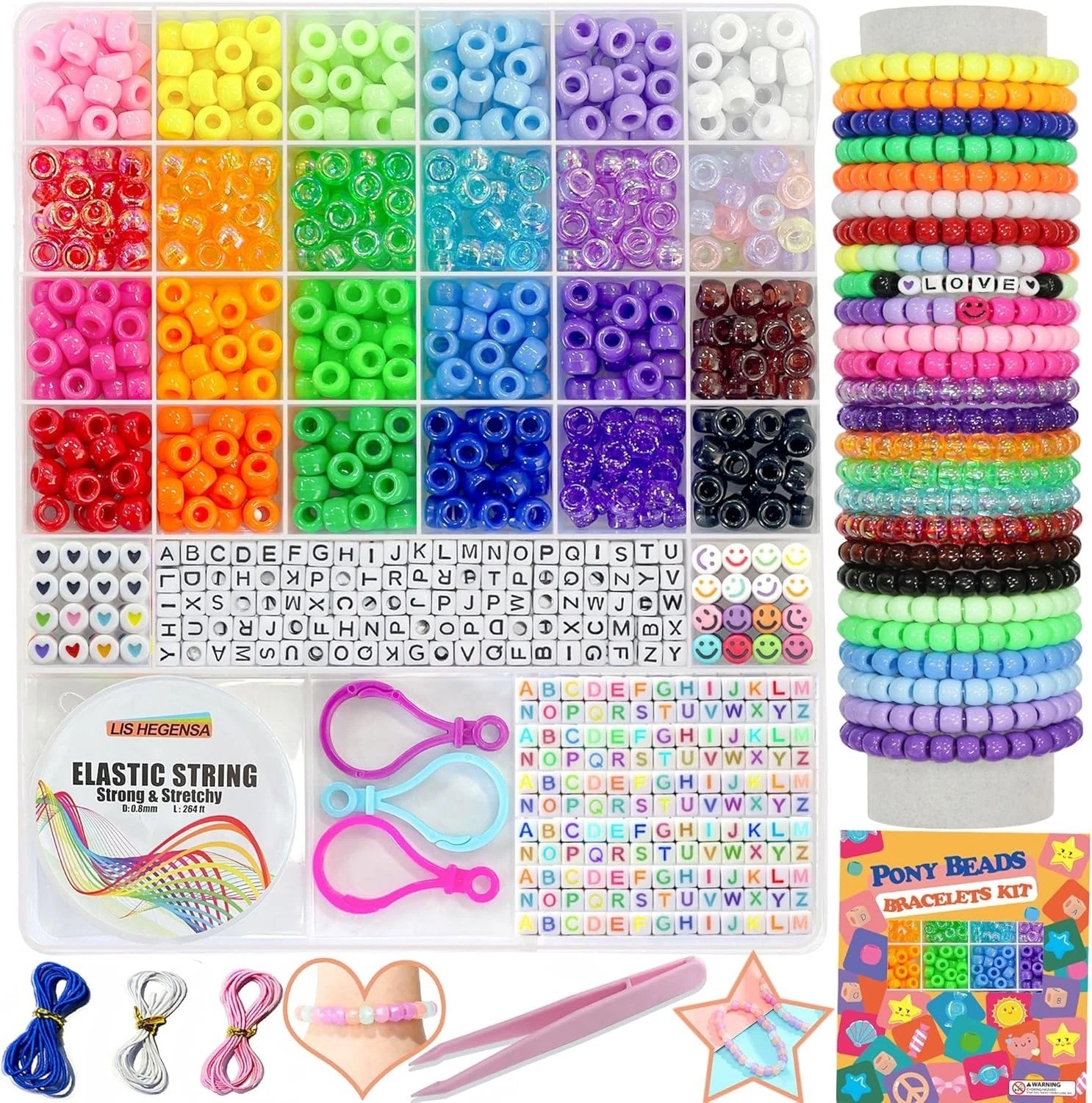 Pony Bulk Kandi Beads for Necklace Jewelry, Bracelets Making Jewelry Kit