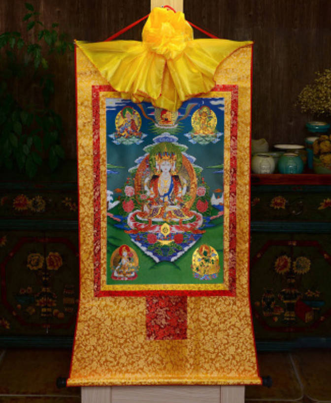 Tibet Tibetan Buddha Print Silk Gild Thangka Thanka Buddhism Kwan-yin 多药夏巴 35cm