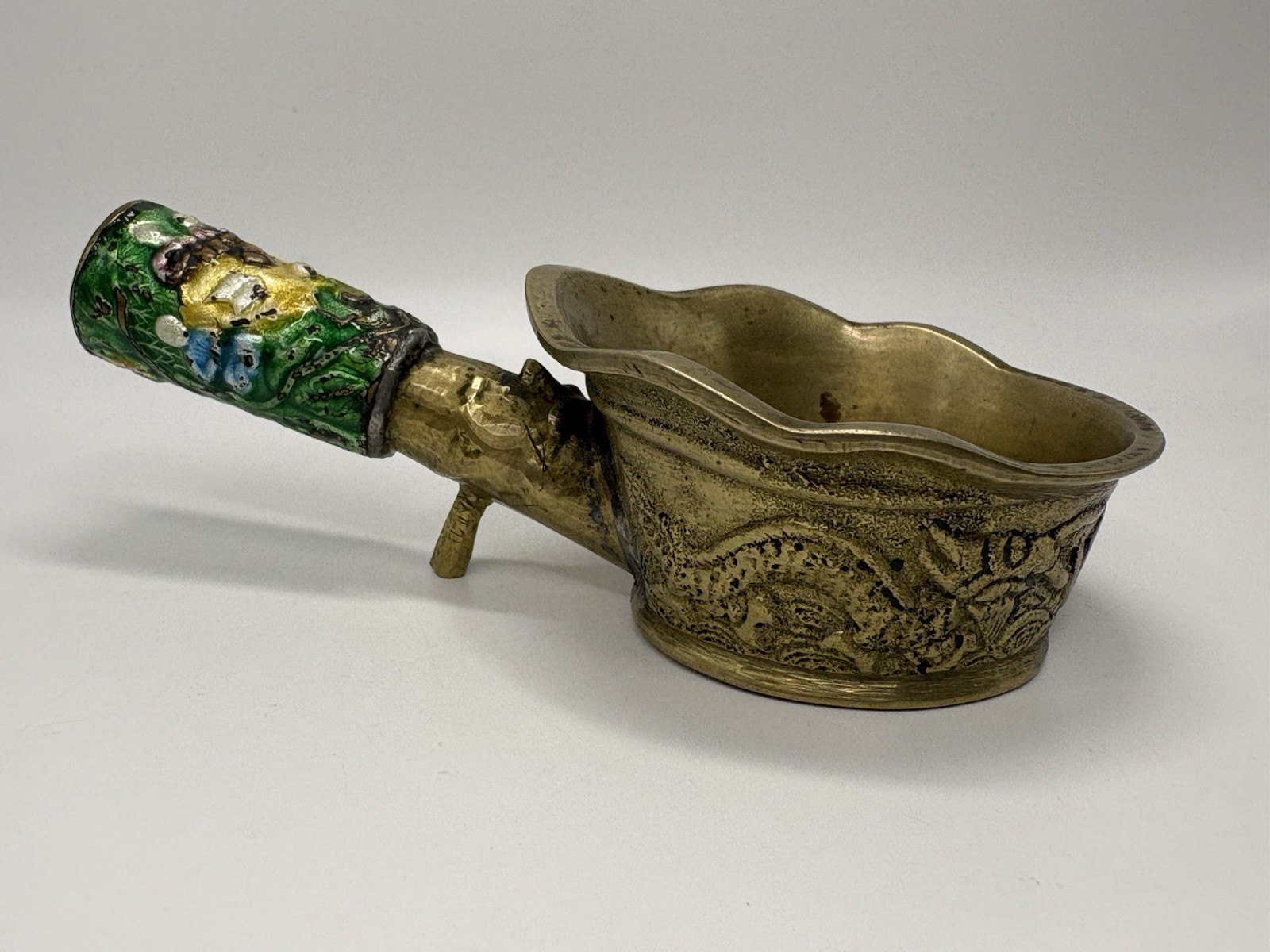 Vintage Chinese silk iron or coal iron with Cloisonné enamel handle