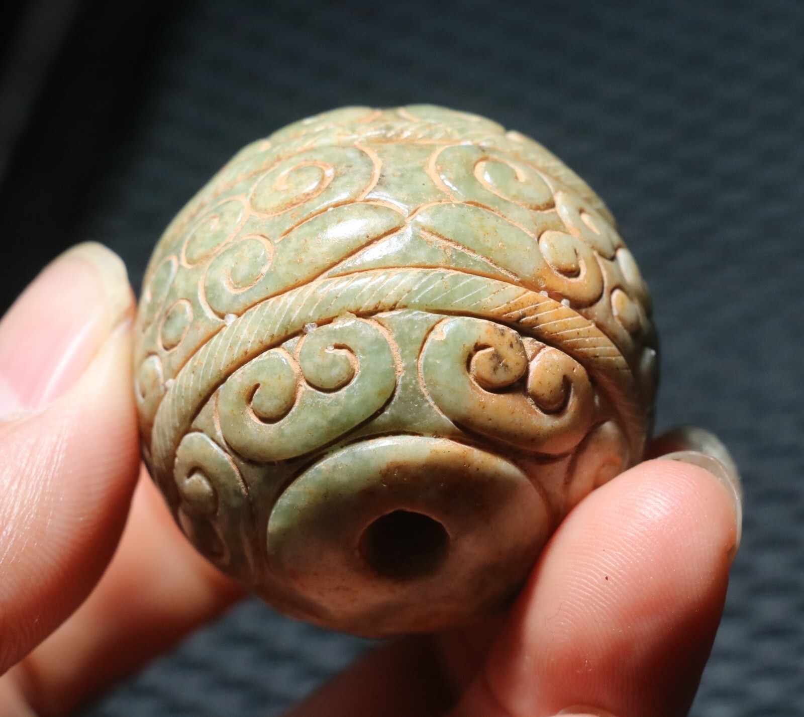 Exquisite Chinese Hetian Old JADE Linking Fortune Large Ball Sphere 40MM ZZY_46s