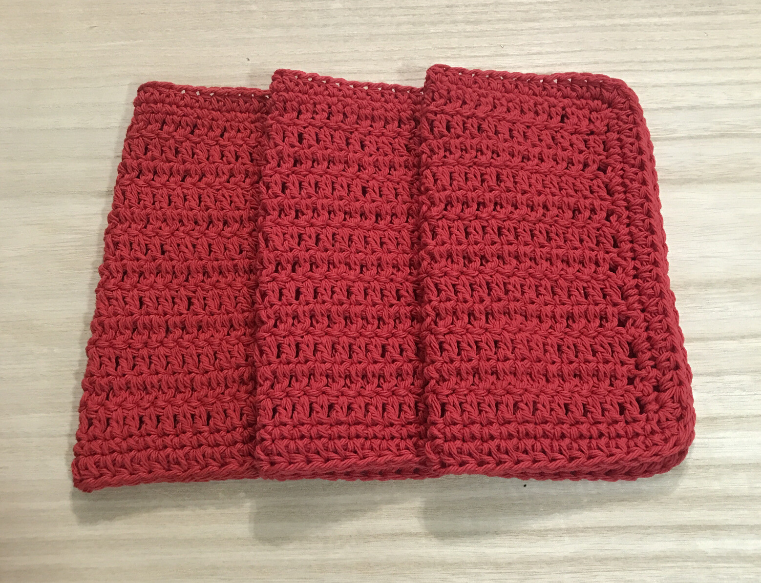 HANDMADE SET OF 3 CROCHET COTTON DISH CLOTHS OR WASH CLOTHS 8.5×8.5 INCHES *NEW*