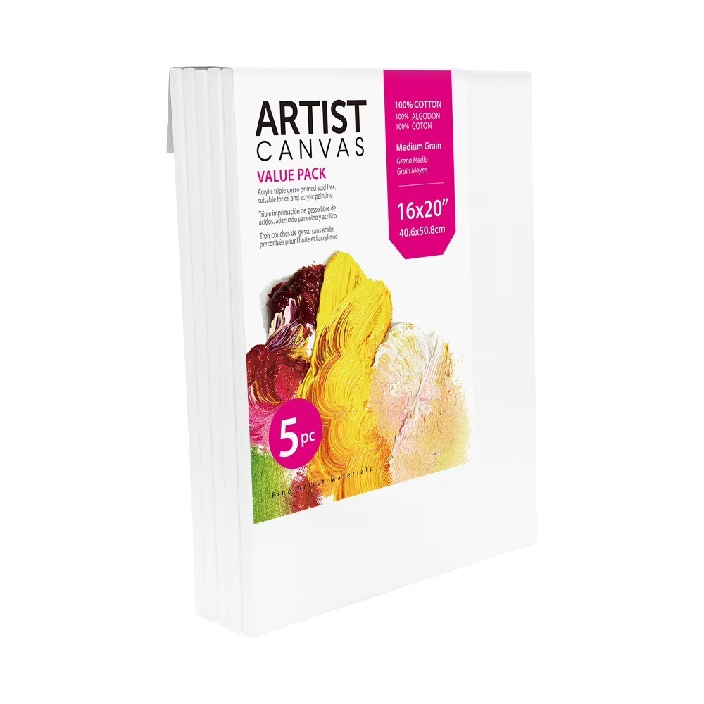 Stretched Canvas 16×20 Inch 5 Pack Premium Cotton Acid Free White Canvas for