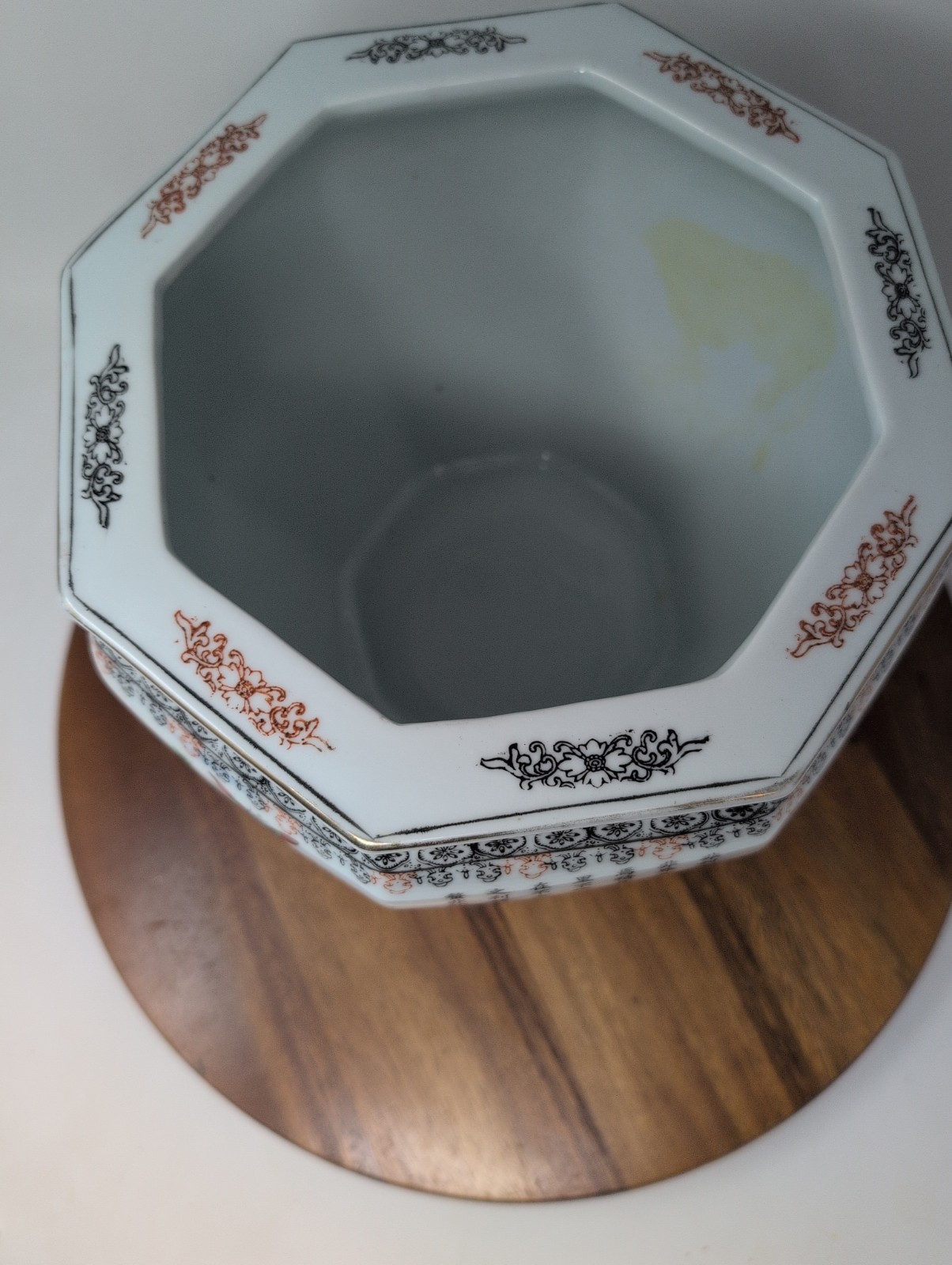 Asian Hexagonal Porcelain Planter 9.25″ By 9″ Tall Women Butterflies Calligraph