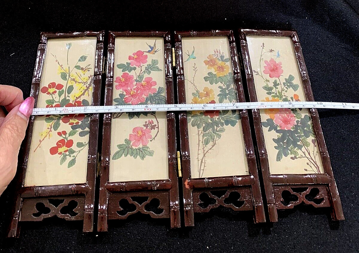 Vintage Chinese Mini Folding Table Top Silk Screen in Original Box 6 3/4″ Tall