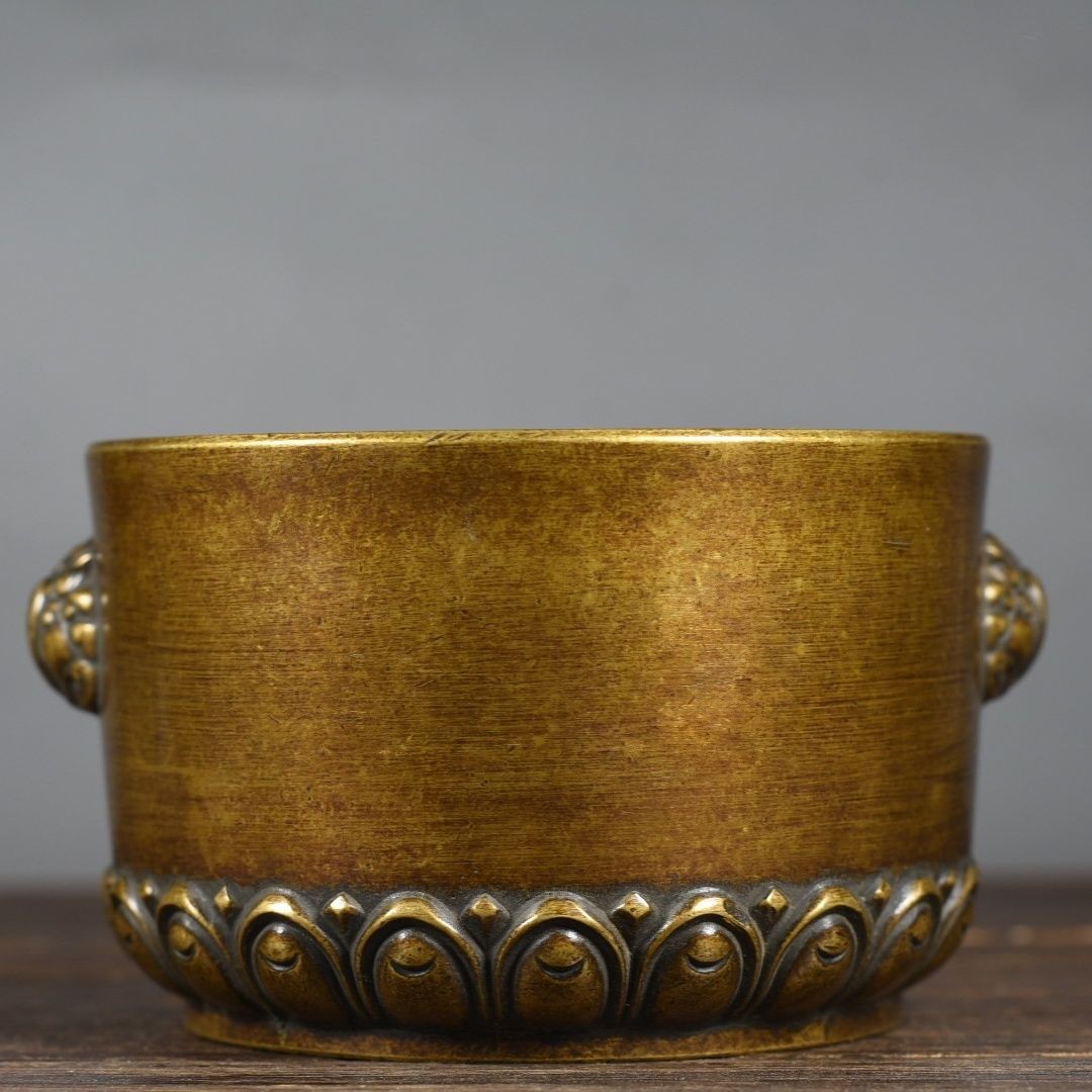 Vintage Brass Incense Burner with Tianji Handles & Lotus Base