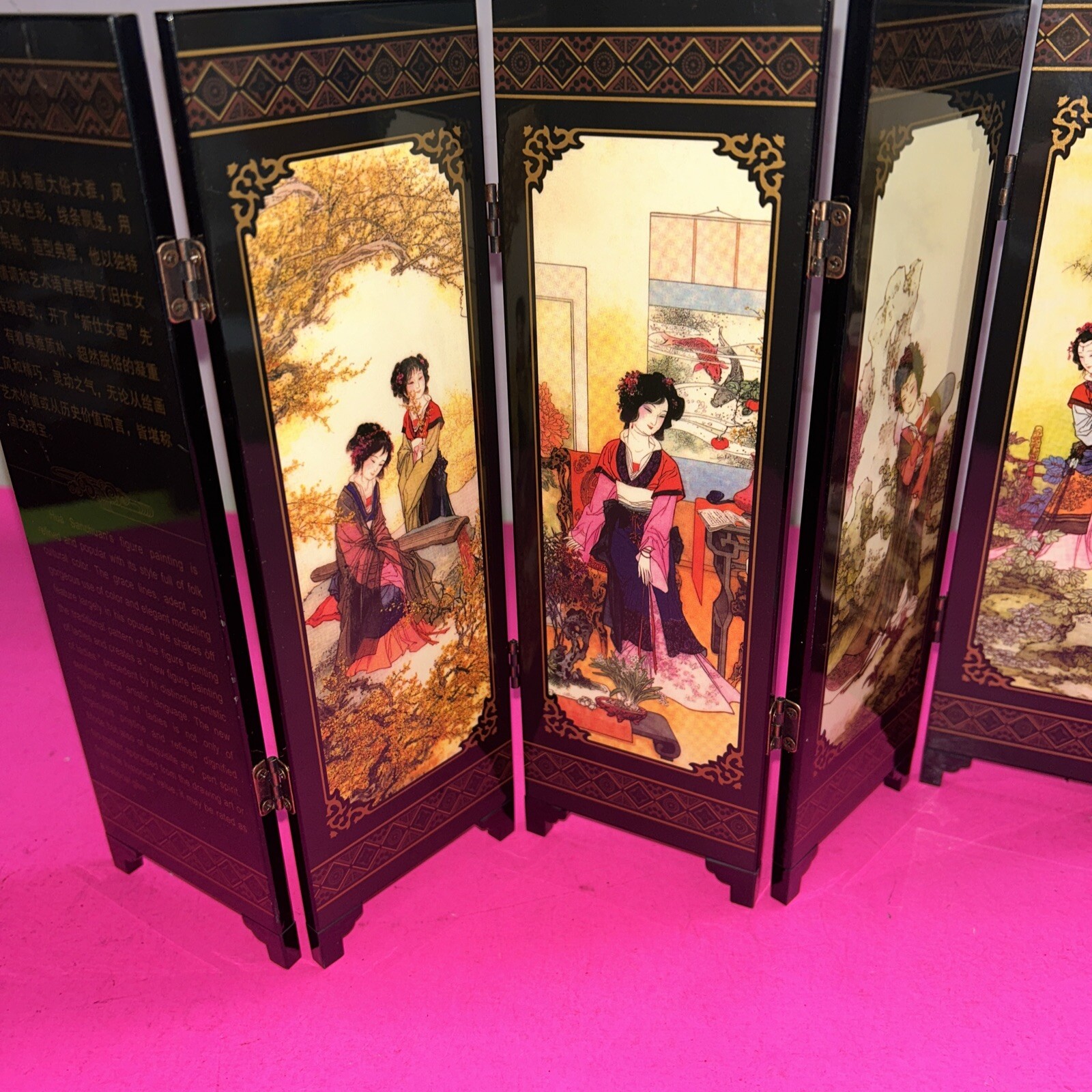 Chinese Table Top 6 Panel Folding Screen Decor Mini screens-Qiong Lou Qing Yun