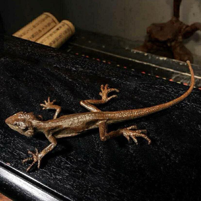 Vintage Alloy Copper Gecko Ornament 6.3in 75g Chinese Antique Craft Decor