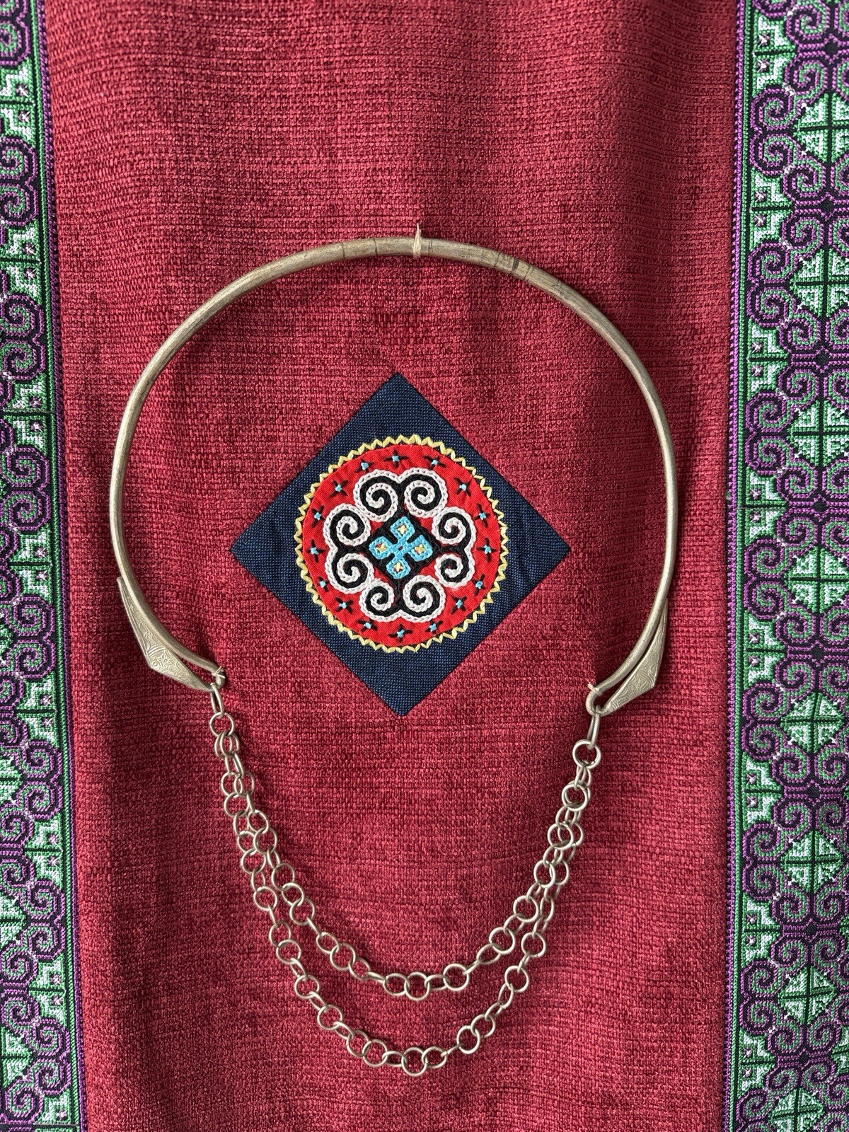 Miao/Hmong Embroidery – Wall Decoration – w/ Alloy Necklace and Good Luck Coins