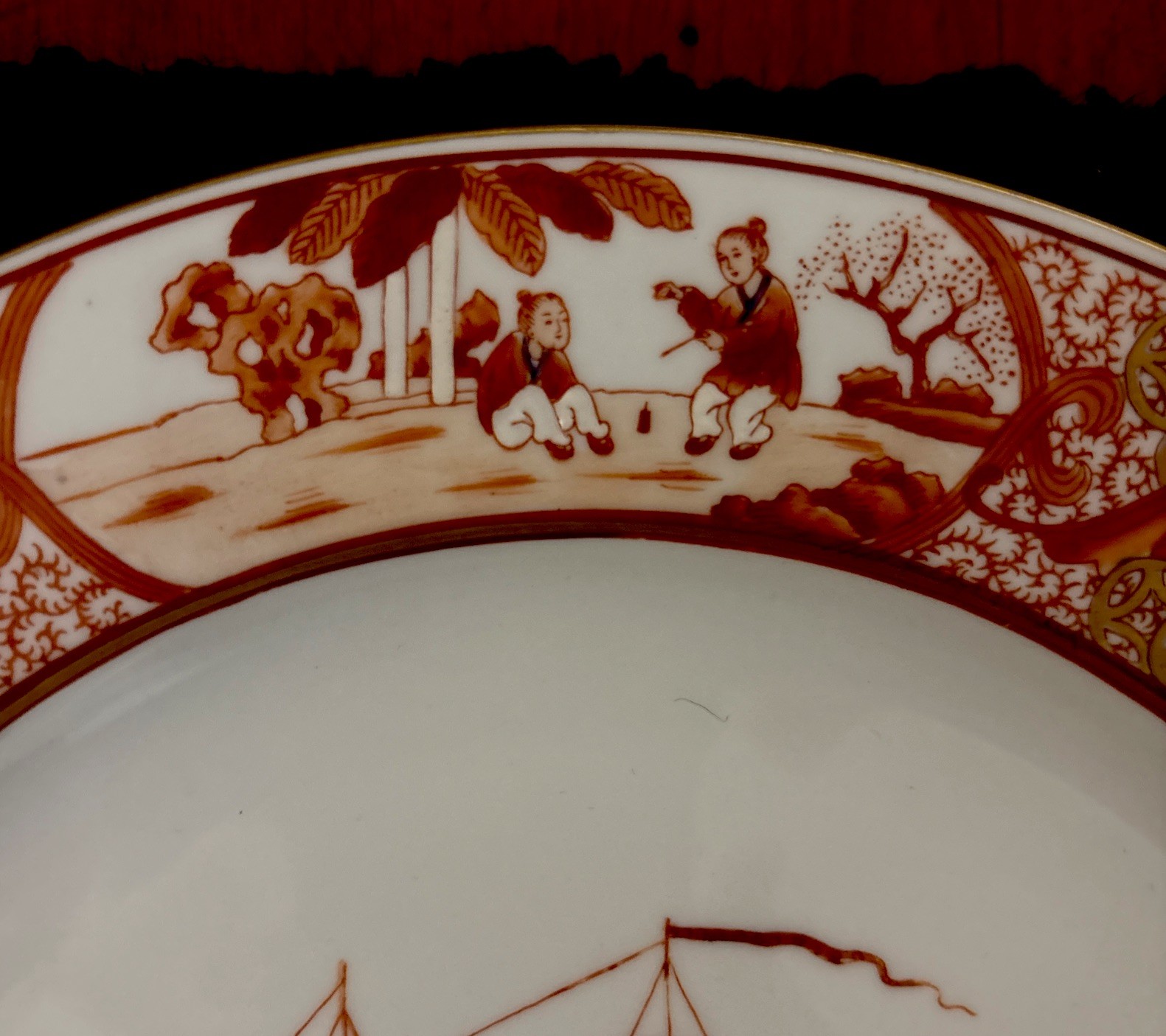 Vintage H.F.P. Macau Chinese Porcelain 10″ Hand-Painted Decorative Ship Plate