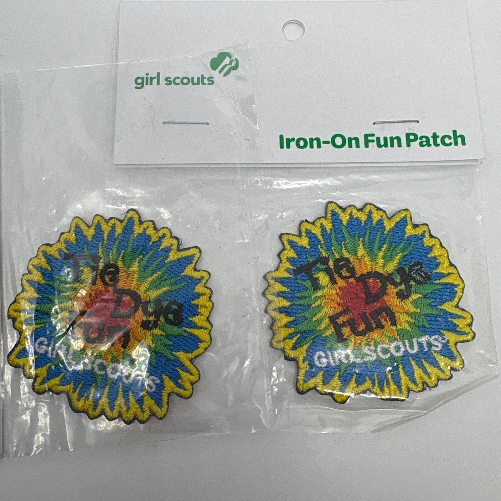 2 Girl Scouts Tie Dye Fun Iron On Patches 58477 New Jacket Patches Rainbow Color