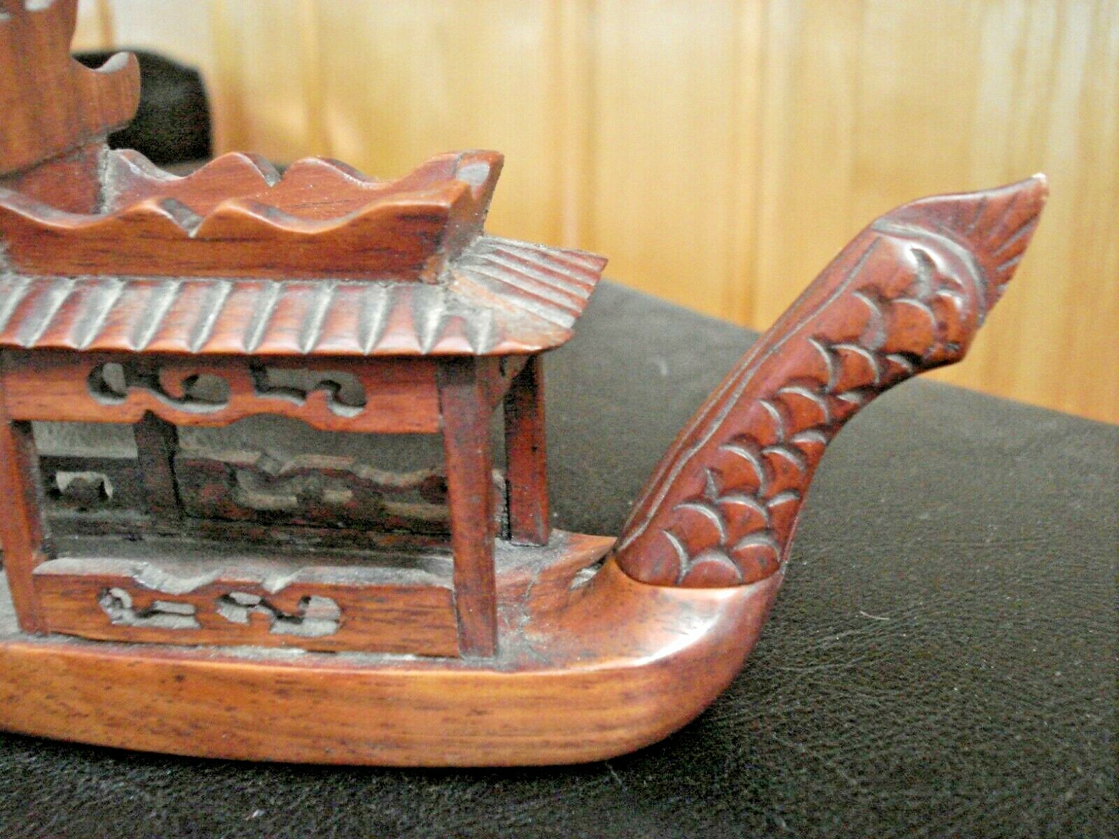 RARE VINTAGE Hand Carved Chinese Teak Wood Dragon Ship Removable Head & Tail