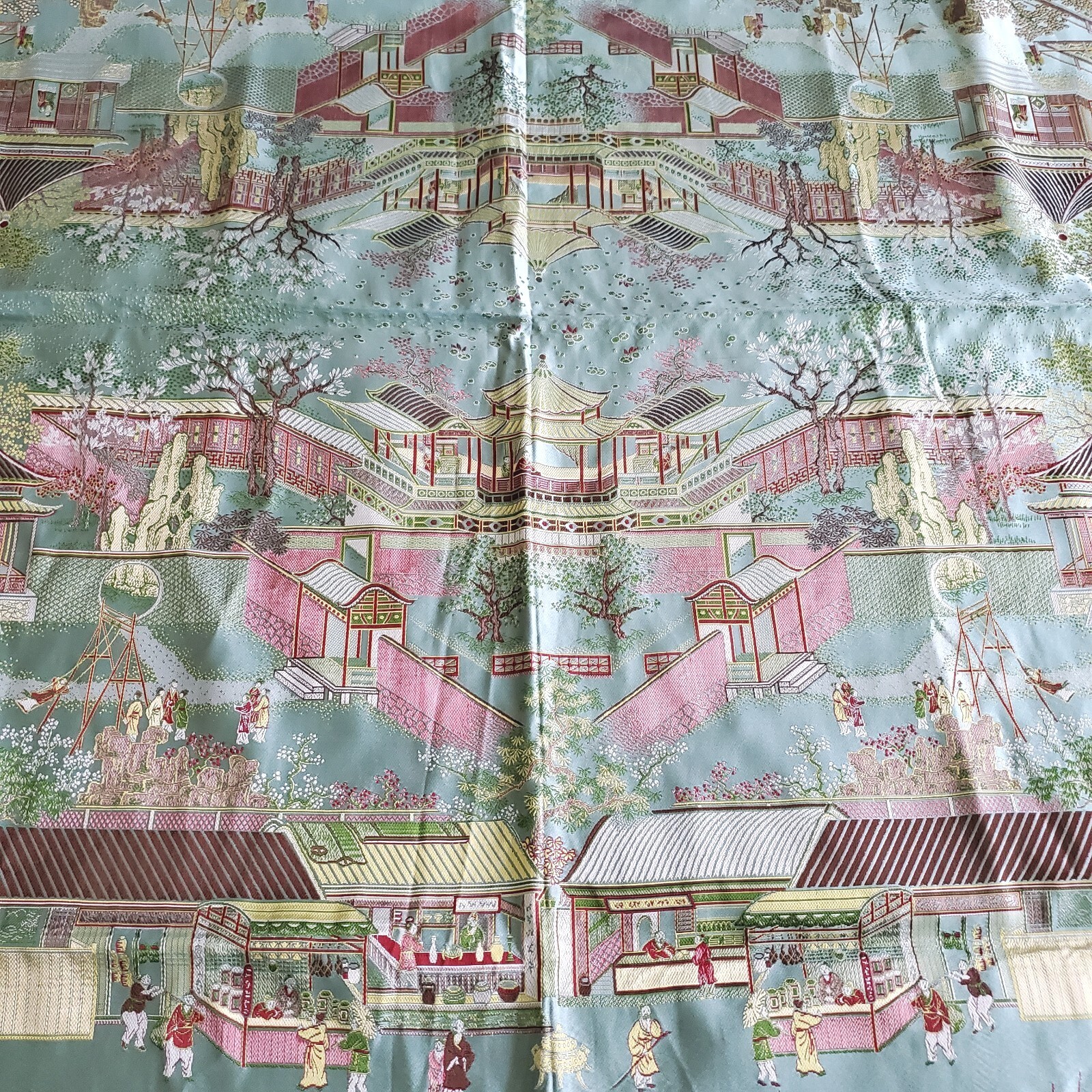 Vintage Gorgeous “Brocaded Flowers” Chinese Silk Tapestry Tablecloth 80″x54″