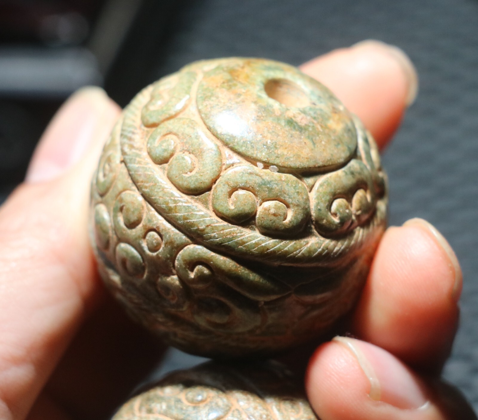 A Pair Exquisite Chinese Hetian Old JADE Linking Fortune Large Ball Sphere 40MMs