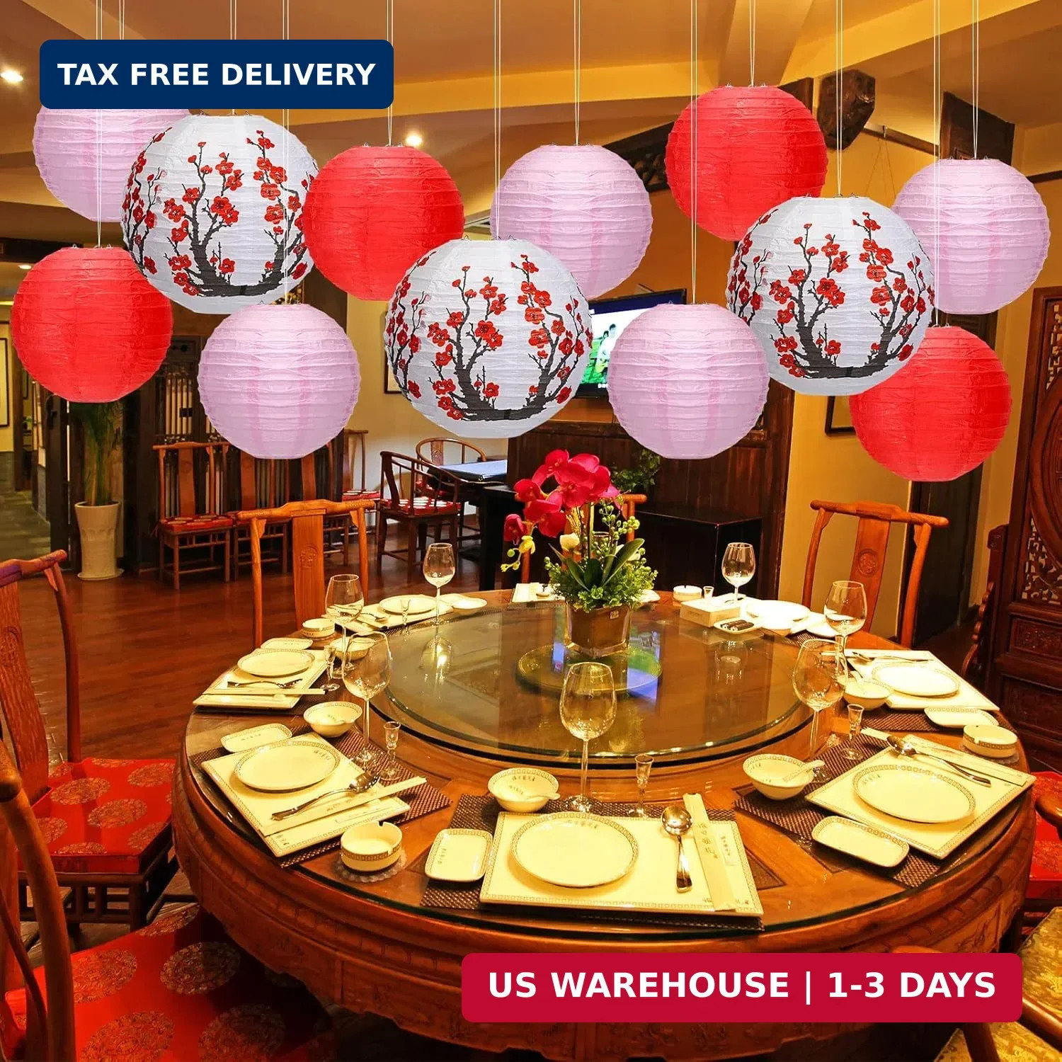 Mudder 20 Pieces Chinese Japanese Paper Lanterns Includes Cherry Flowers Paper L