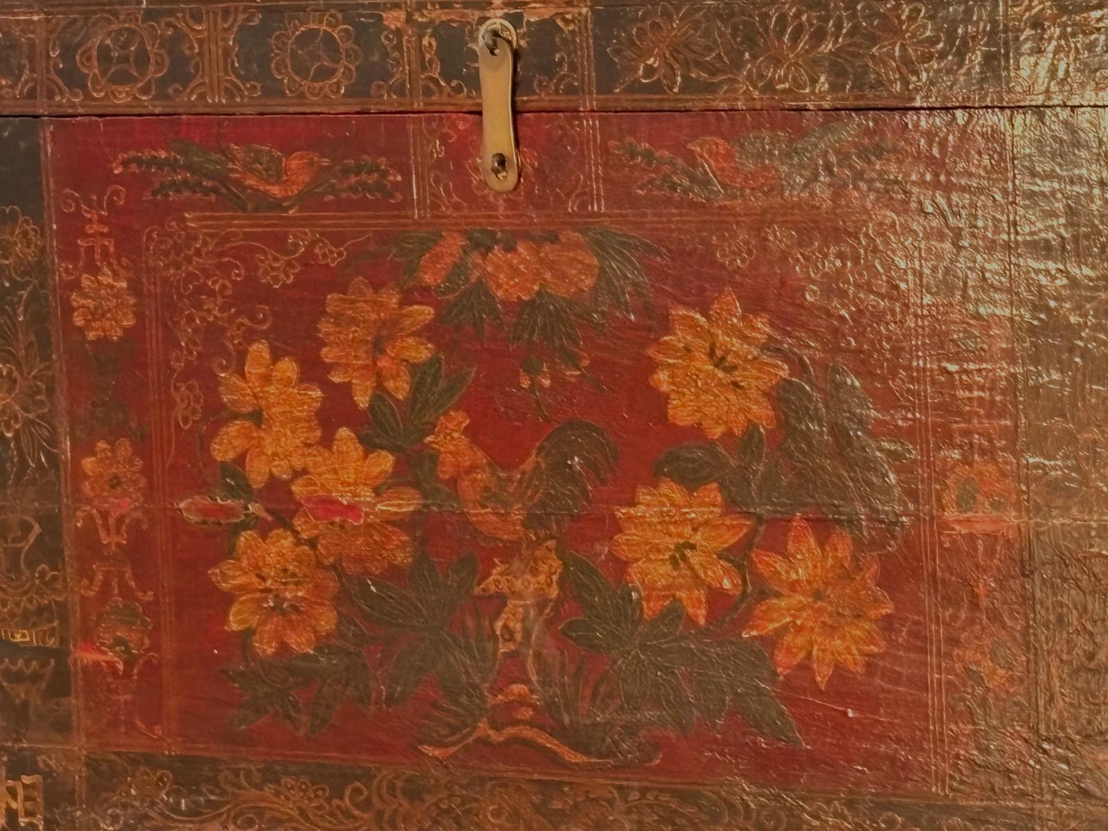 Antique Qing Chinese Wedding Chest, Tea Table, Chinese Zodiac Chinoserie Chest