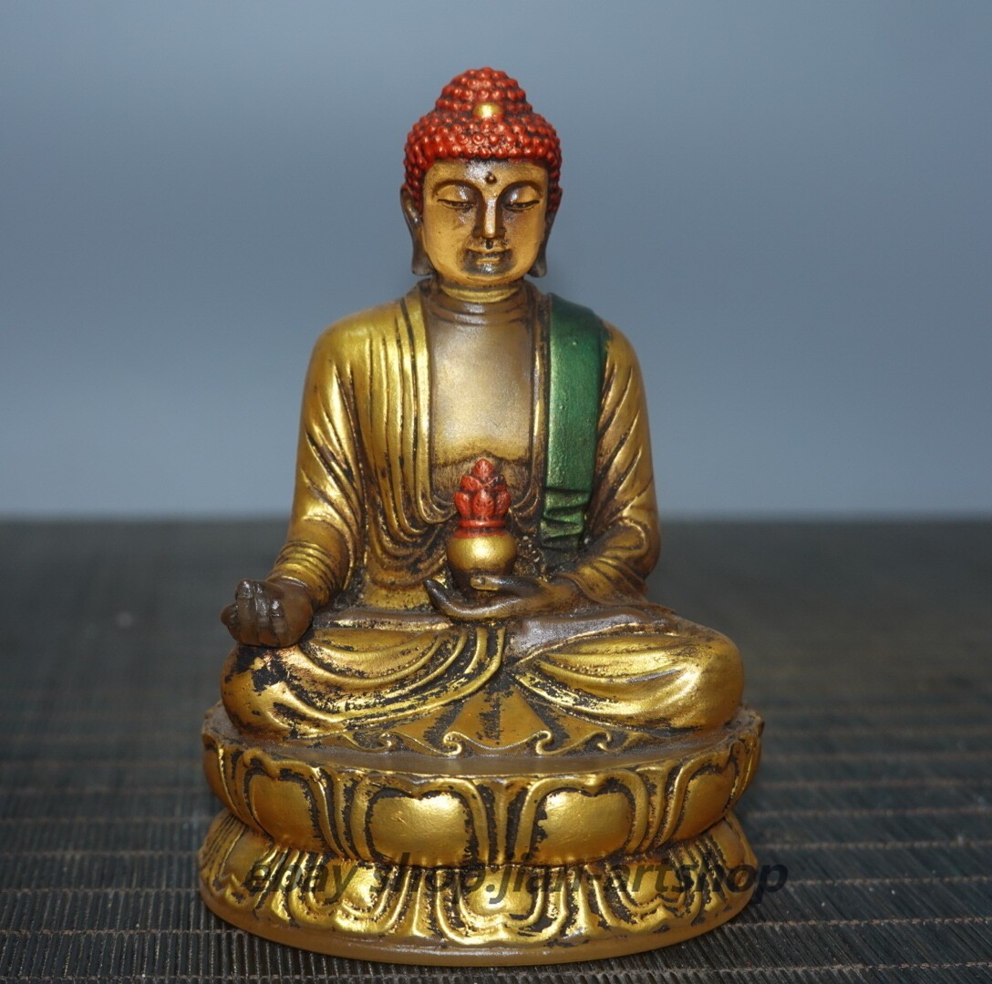 4.7″ China Coloured Glaze Paintings Gild Buddhism Medicine Buddha Sit Statue
