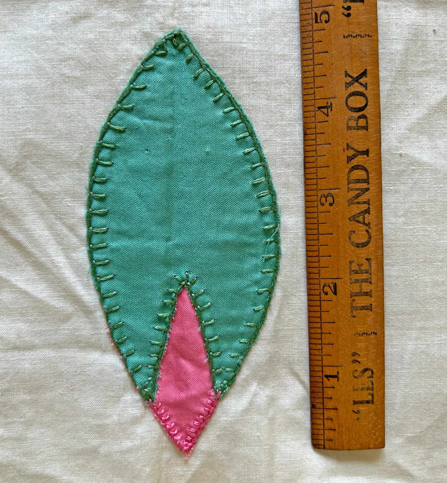 1930’s Quilt Block Square 20×20 Pink Green Floral Applique Unfinished Vintage