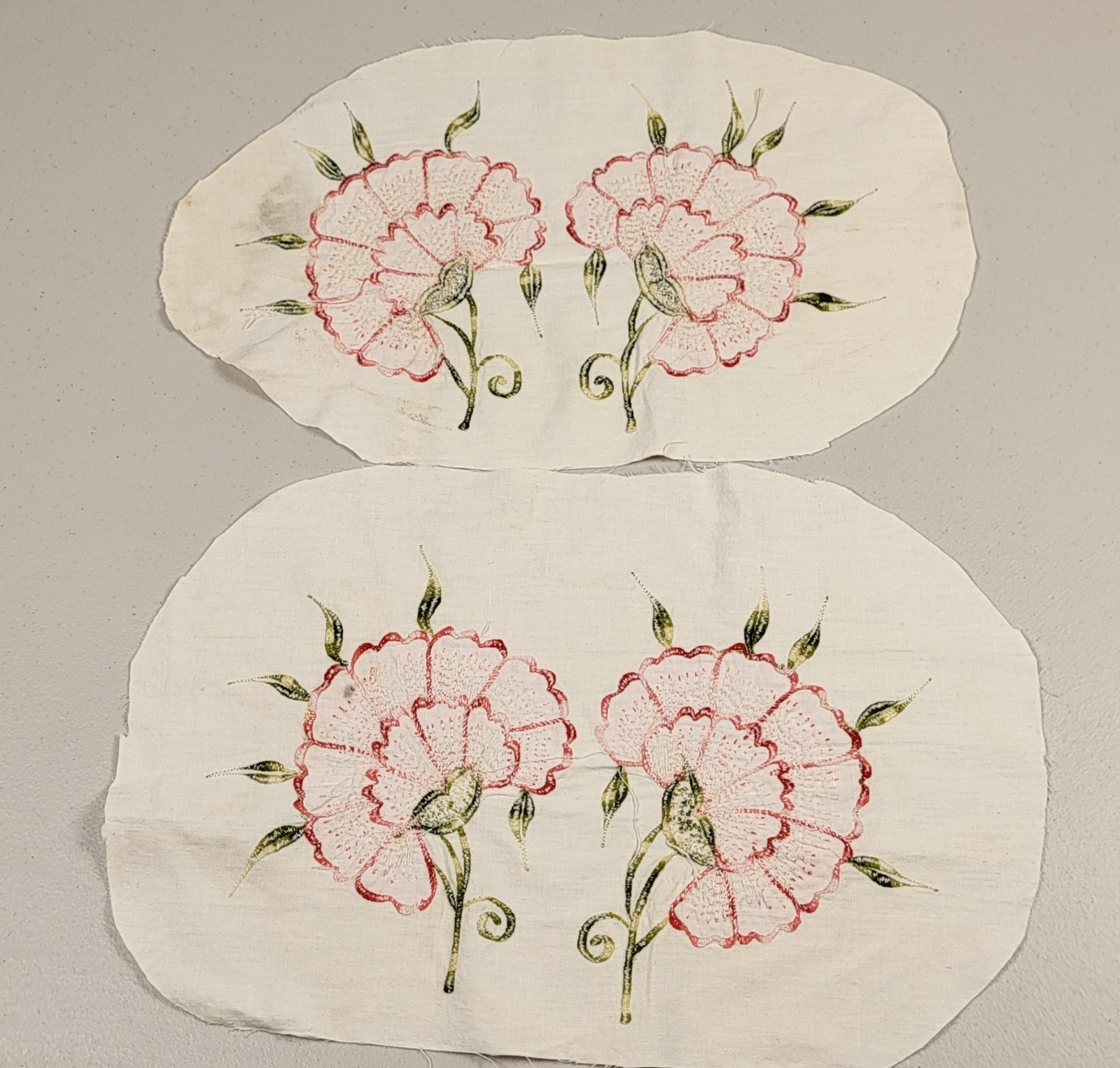 Vtg Embroidery Needlepoint 4 ps Set Floral Cotton 12″x8″ Pansies Peonies 70s-80s